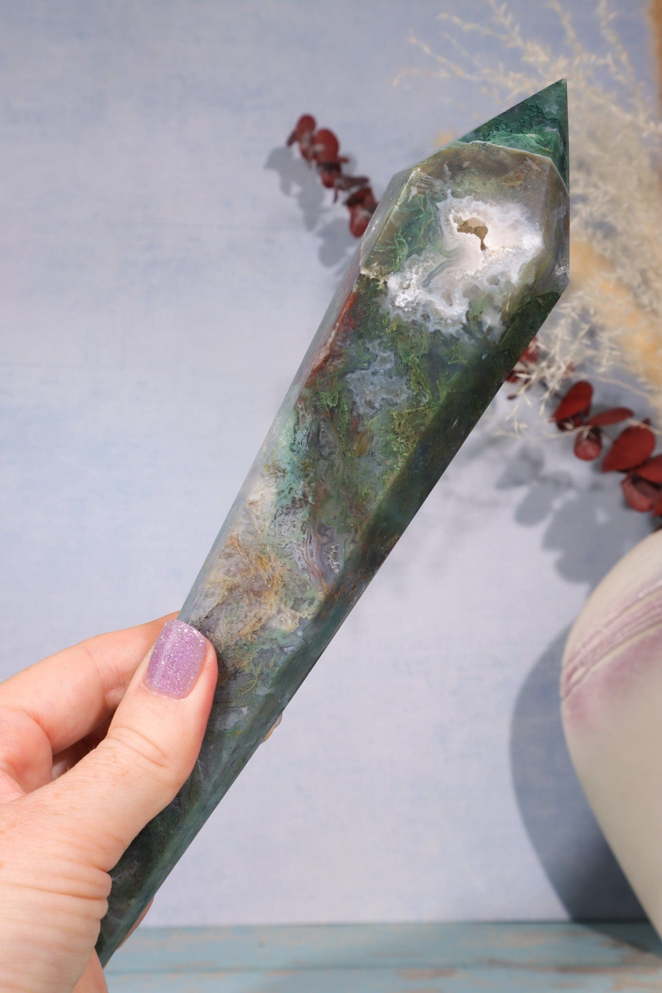Moss Agate Wand 22cm Wand Tali & Loz Crystals