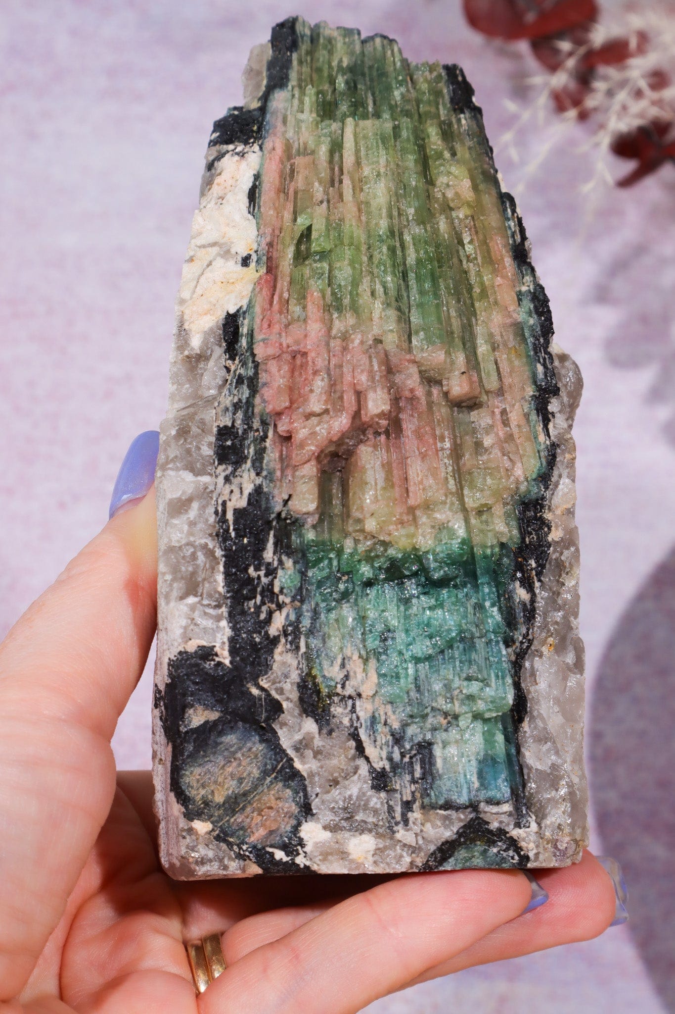 Multicolour Tourmaline With Stand From Quebec, Canada Specimen Tali & Loz Crystals