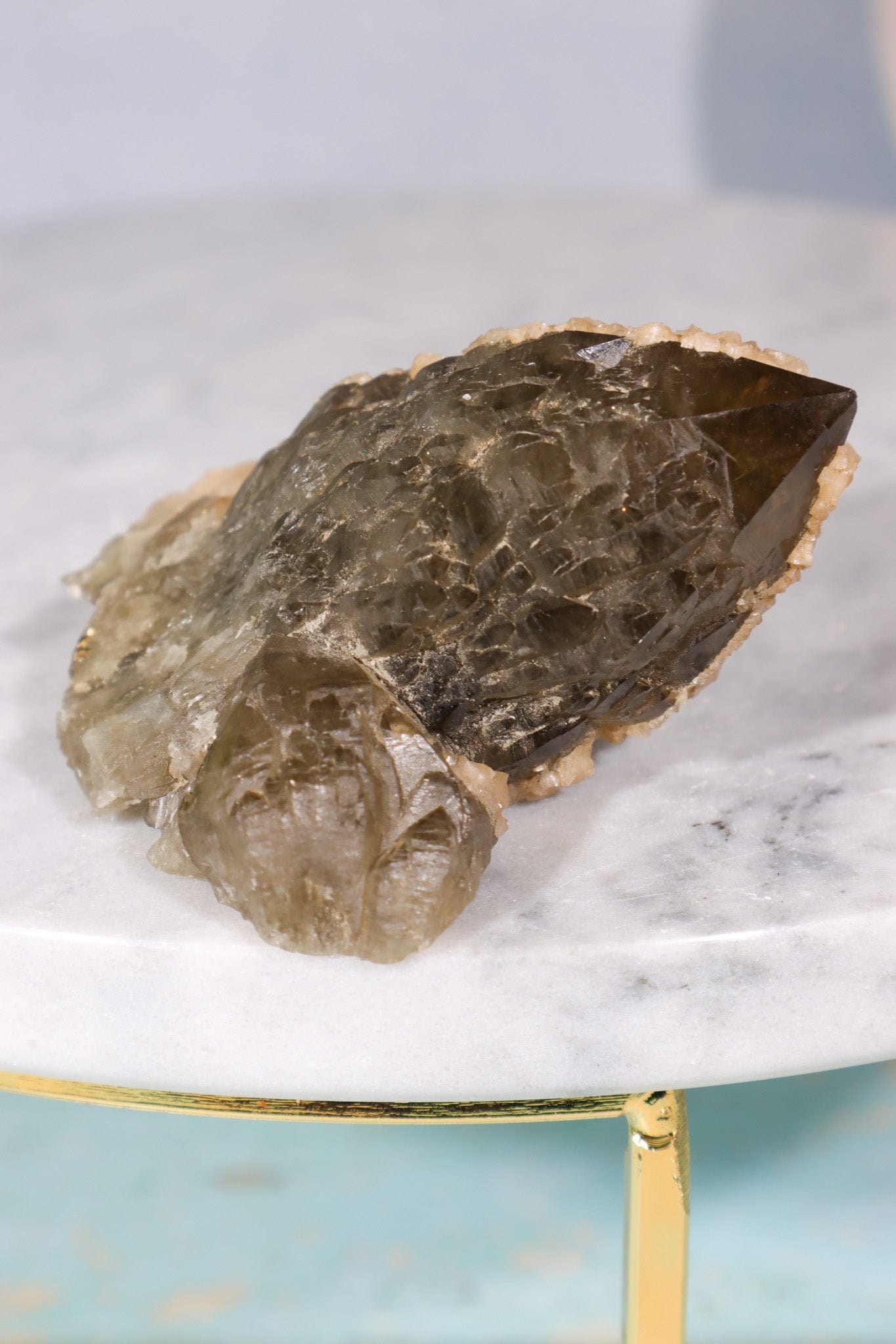 Natural Elestial Smokey Quartz Point With Calcite 6cm Points Tali & Loz Crystals