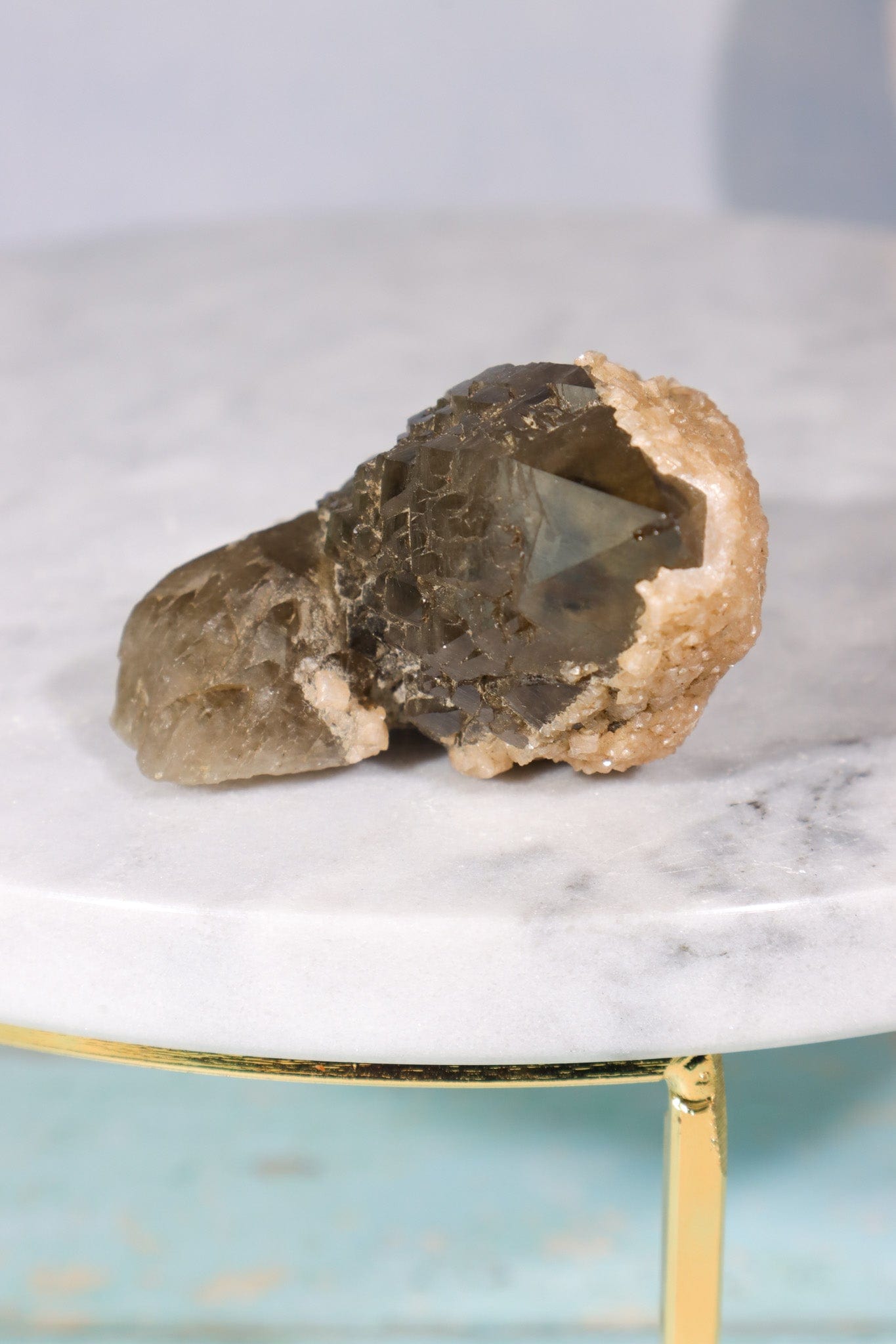 Natural Elestial Smokey Quartz Point With Calcite 6cm Points Tali & Loz Crystals