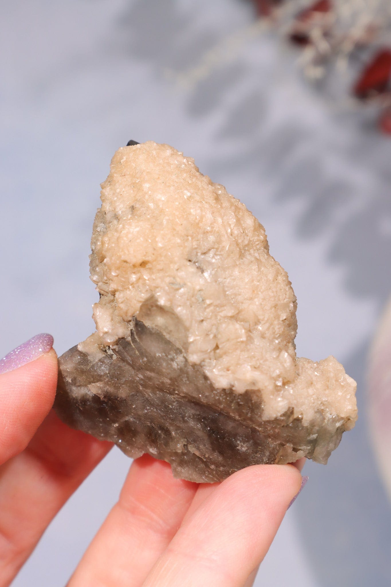 Natural Elestial Smokey Quartz Point With Calcite 6cm Points Tali & Loz Crystals