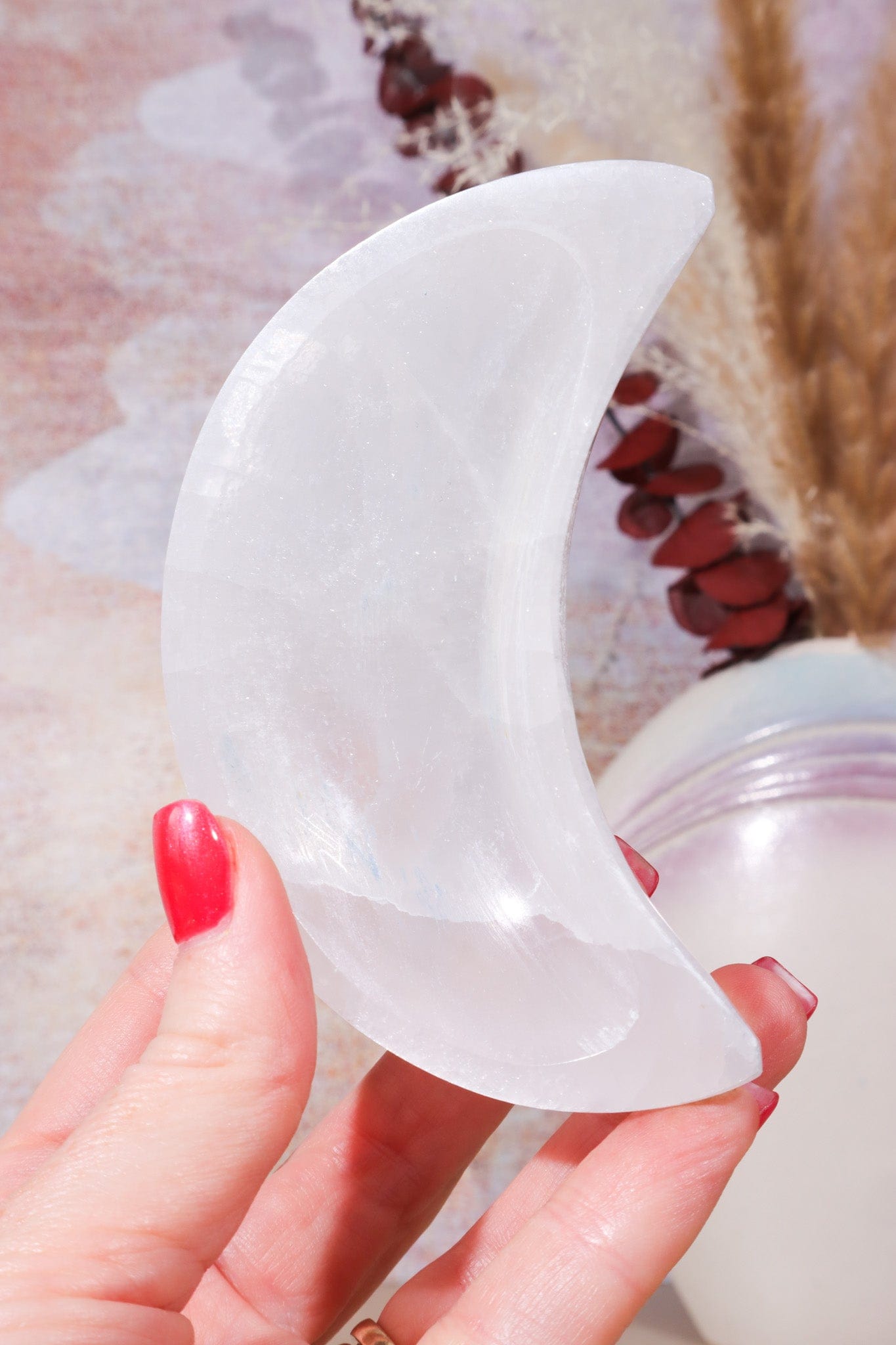 OUTLET 10cm Selenite Moon Bowl (Small Imperfections) | Intuitively Chosen Bowls Tali & Loz Crystals