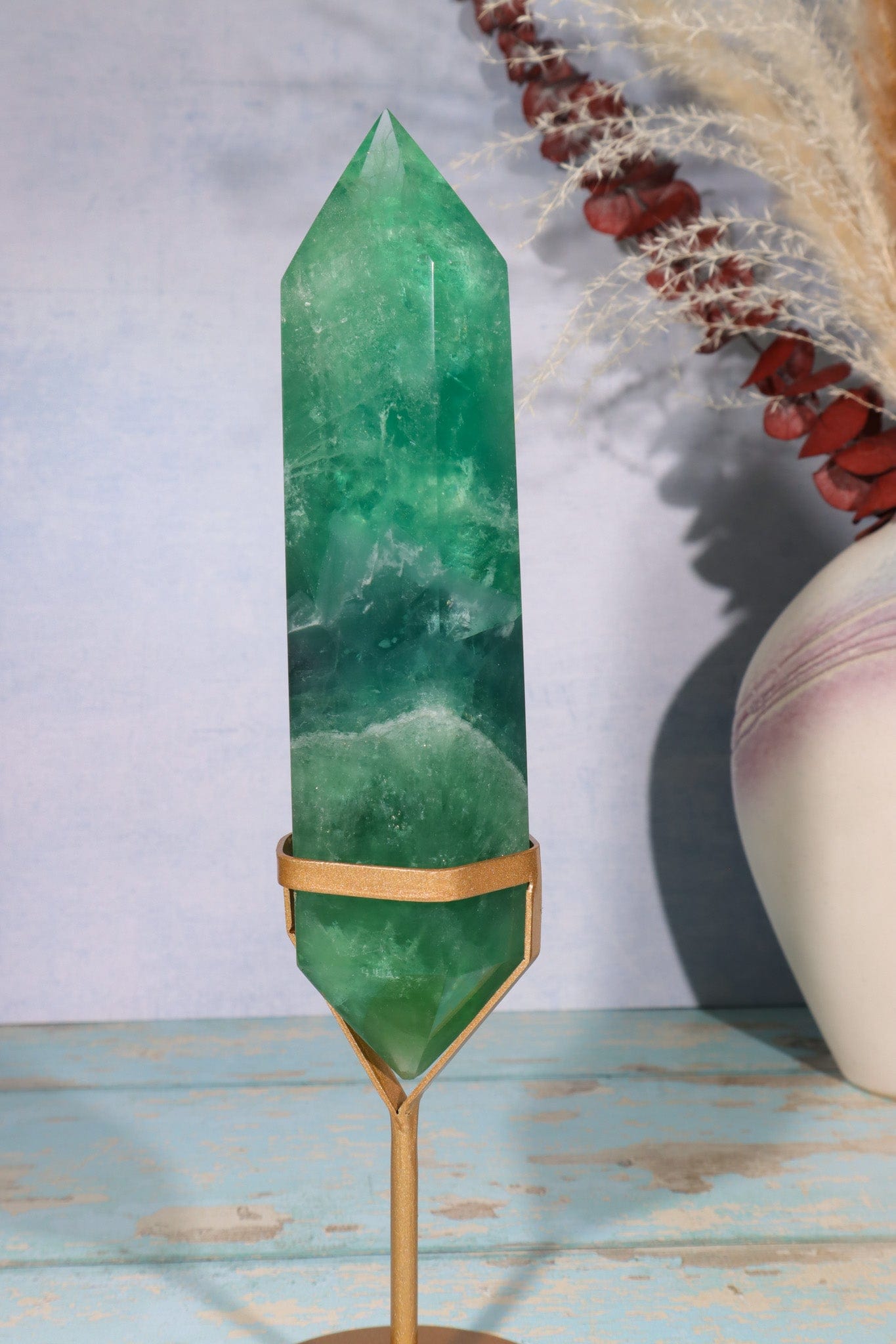 OUTLET Green Fluorite Double Terminated Wand With Stand, 0.81KG Towers Tali & Loz Crystals