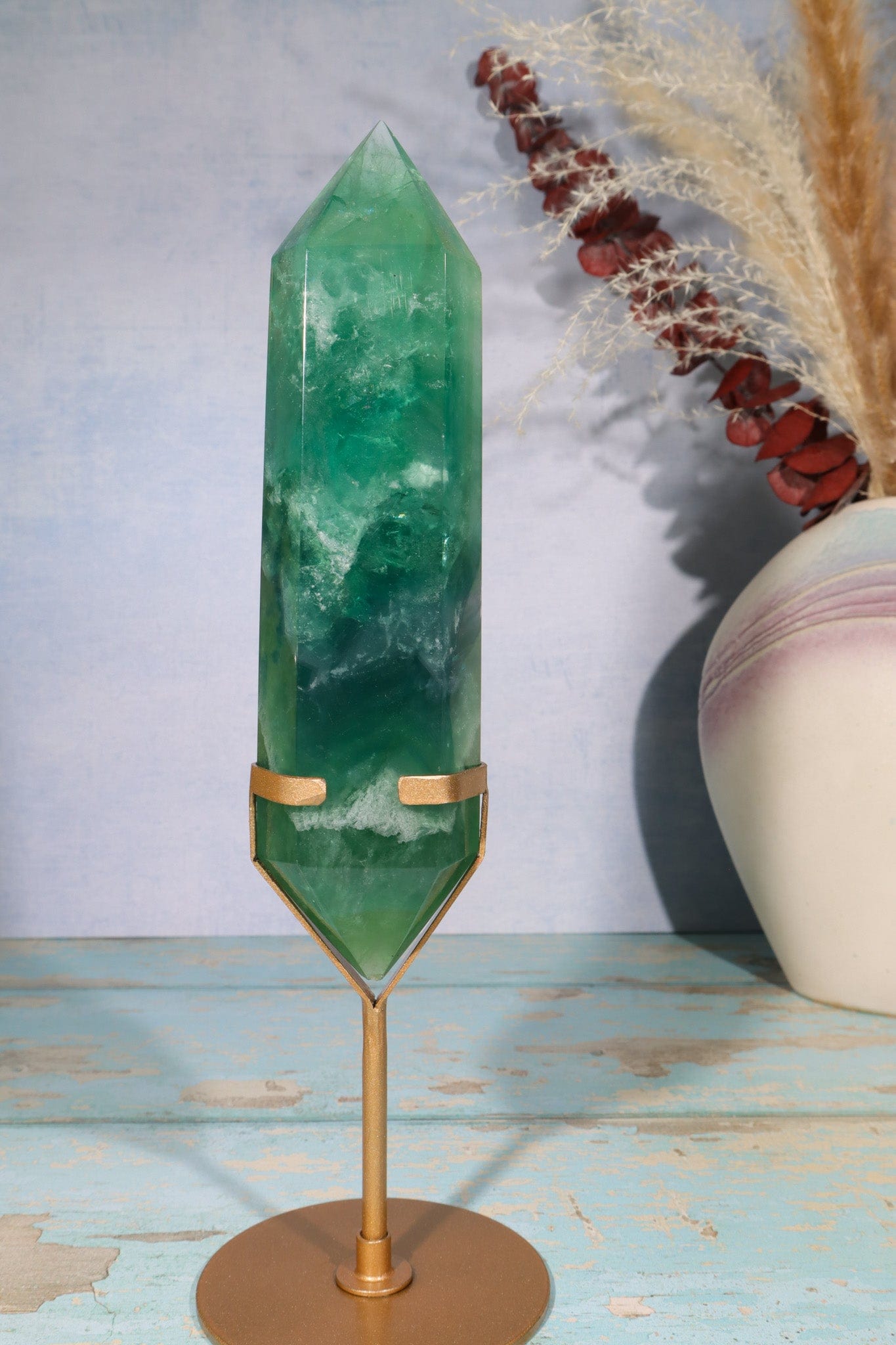 OUTLET Green Fluorite Double Terminated Wand With Stand, 0.81KG Towers Tali & Loz Crystals