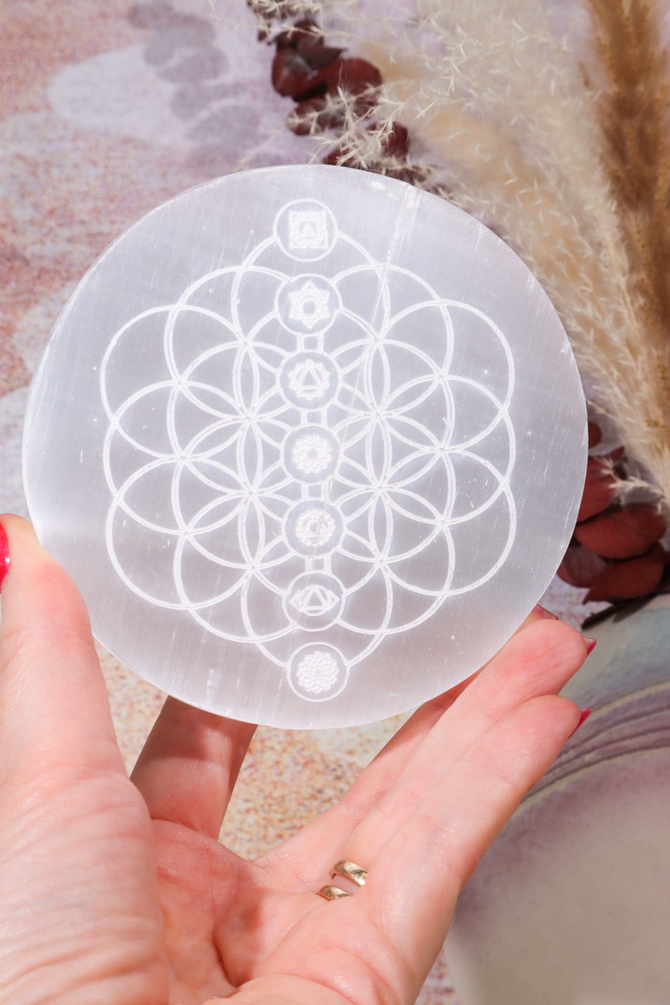 OUTLET Selenite Chakra Charging Plate A 10cm (Small Imperfections) Plate Tali & Loz Crystals