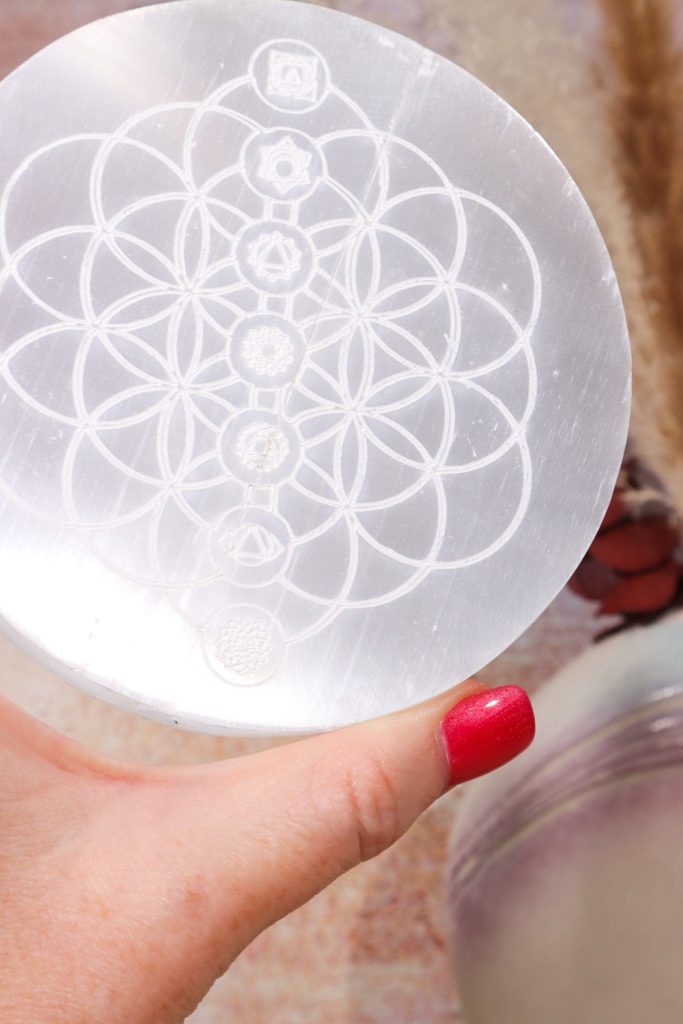 OUTLET Selenite Chakra Charging Plate A 10cm (Small Imperfections) Plate Tali & Loz Crystals