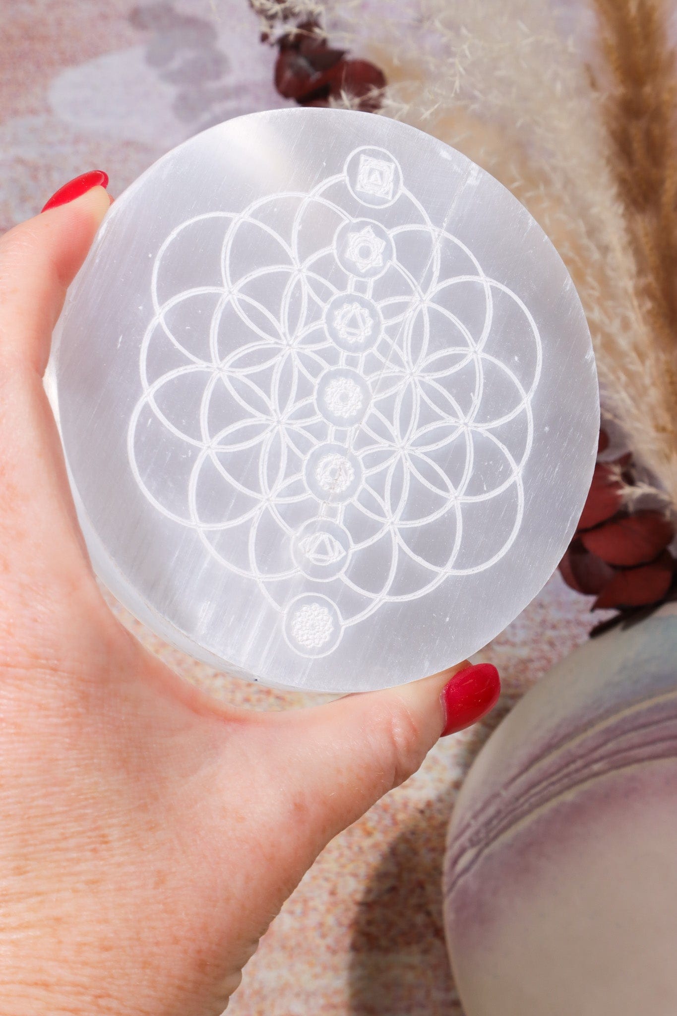 OUTLET Selenite Chakra Charging Plate A 10cm (Small Imperfections) Plate Tali & Loz Crystals