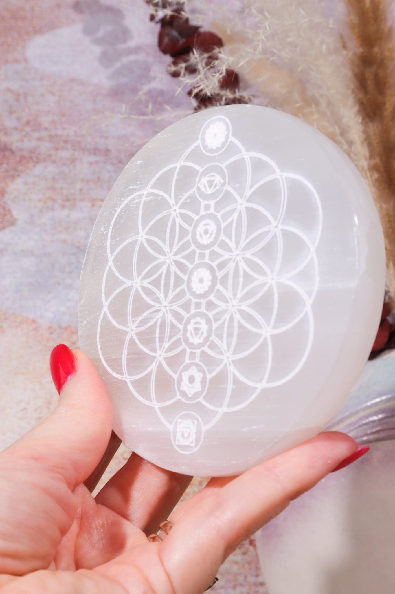 OUTLET Selenite Chakra Charging Plate B 10cm (Small Imperfections) Plate Tali & Loz Crystals