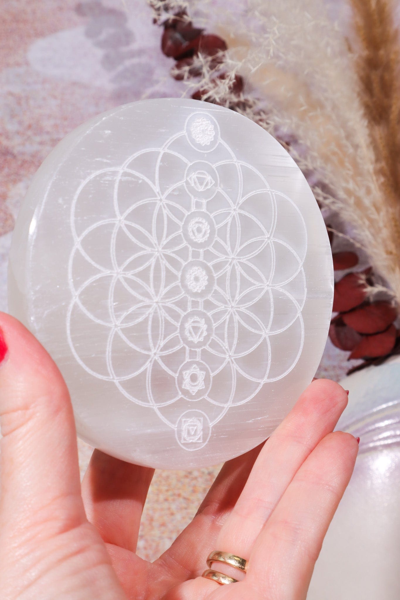 OUTLET Selenite Chakra Charging Plate B 10cm (Small Imperfections) Plate Tali & Loz Crystals