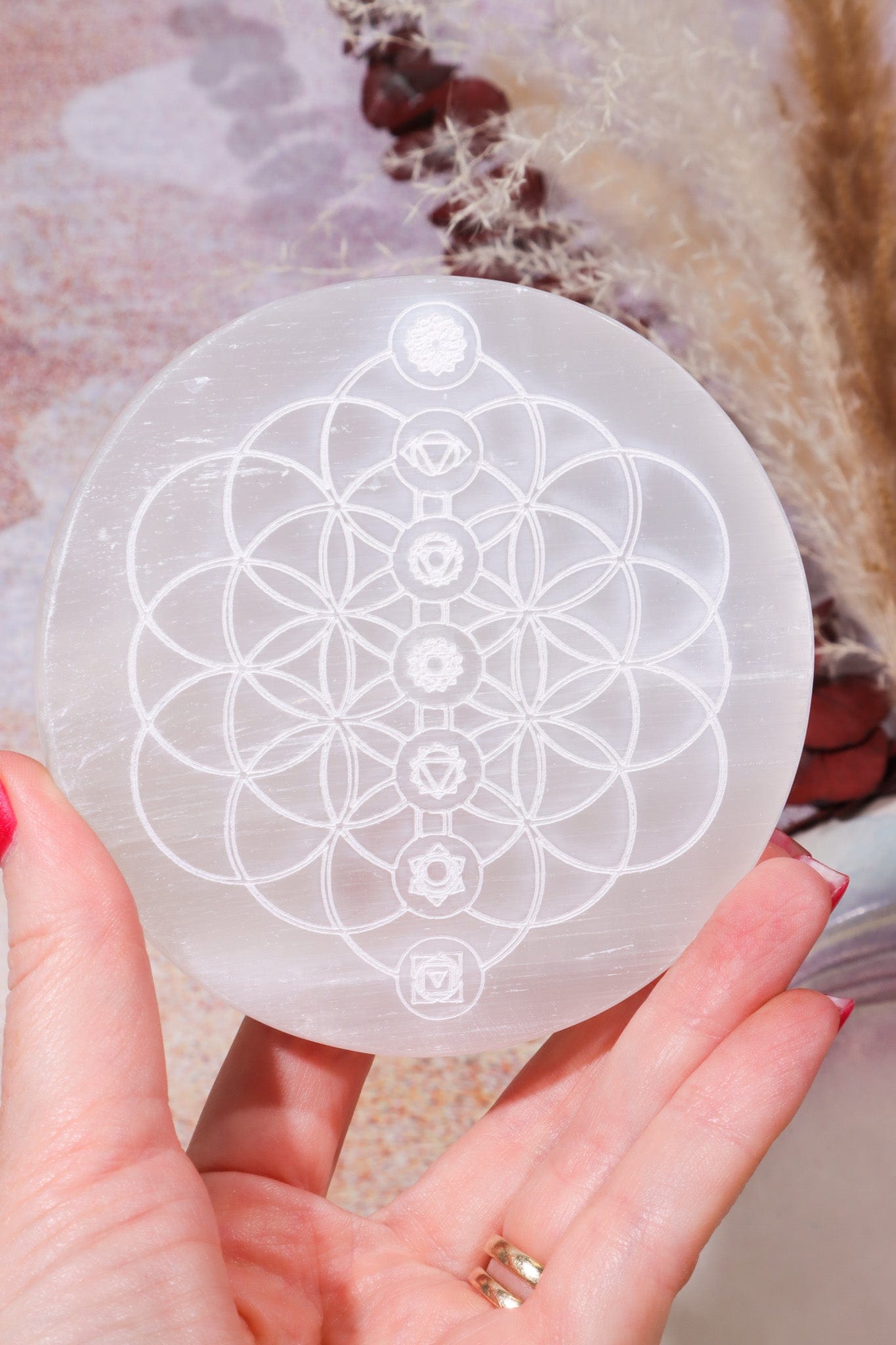 OUTLET Selenite Chakra Charging Plate B 10cm (Small Imperfections) Plate Tali & Loz Crystals