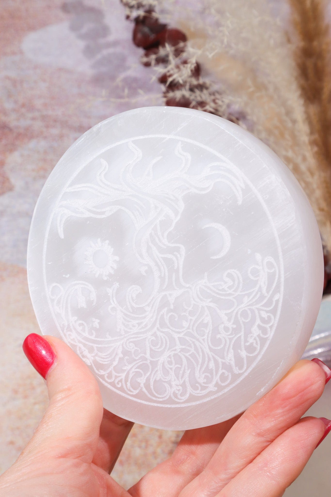 OUTLET Selenite Tree of Life Charging Plate 10cm (Small Imperfections) Plate Tali & Loz Crystals