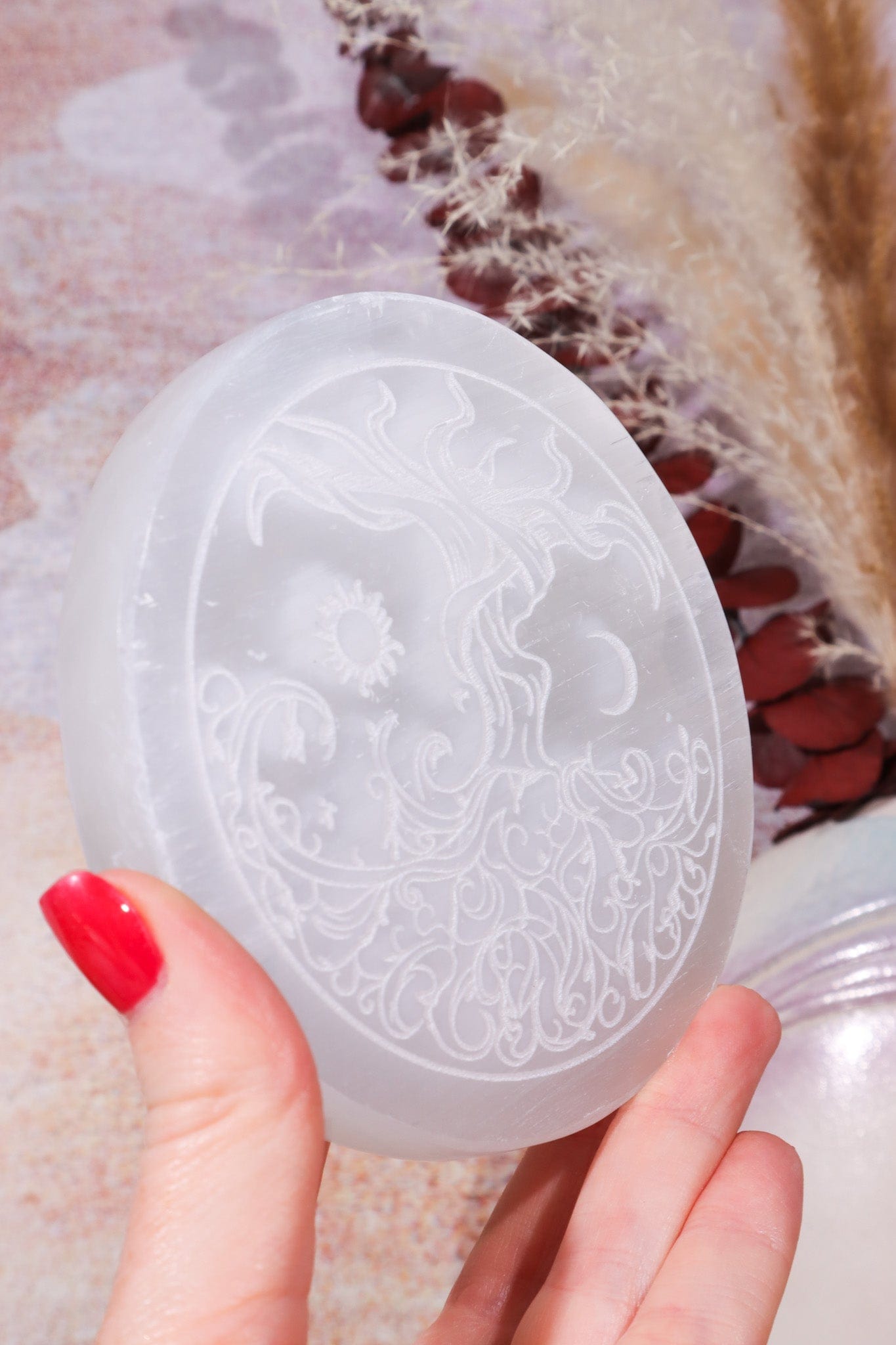 OUTLET Selenite Tree of Life Charging Plate 10cm (Small Imperfections) Plate Tali & Loz Crystals