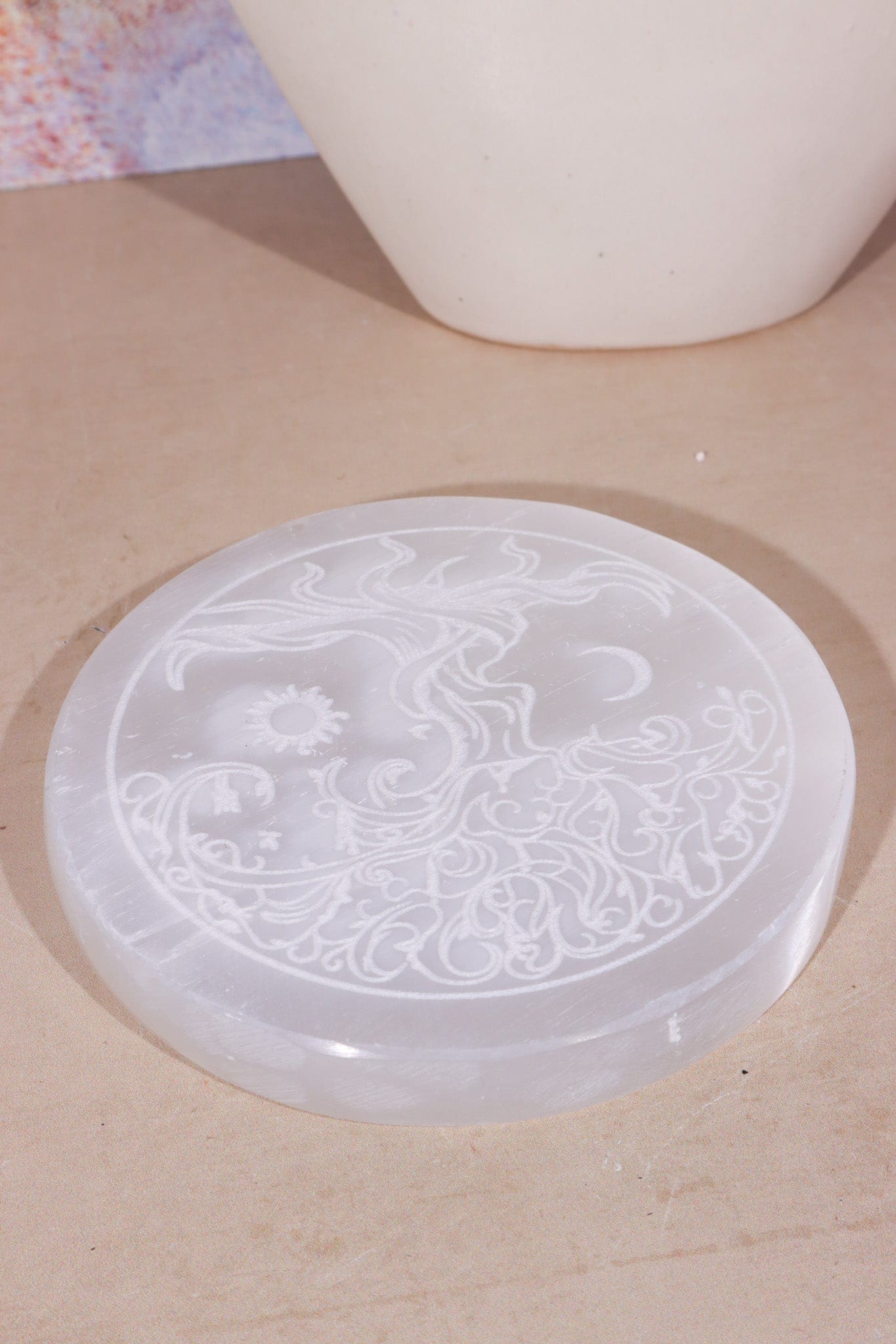 OUTLET Selenite Tree of Life Charging Plate 10cm (Small Imperfections) Plate Tali & Loz Crystals