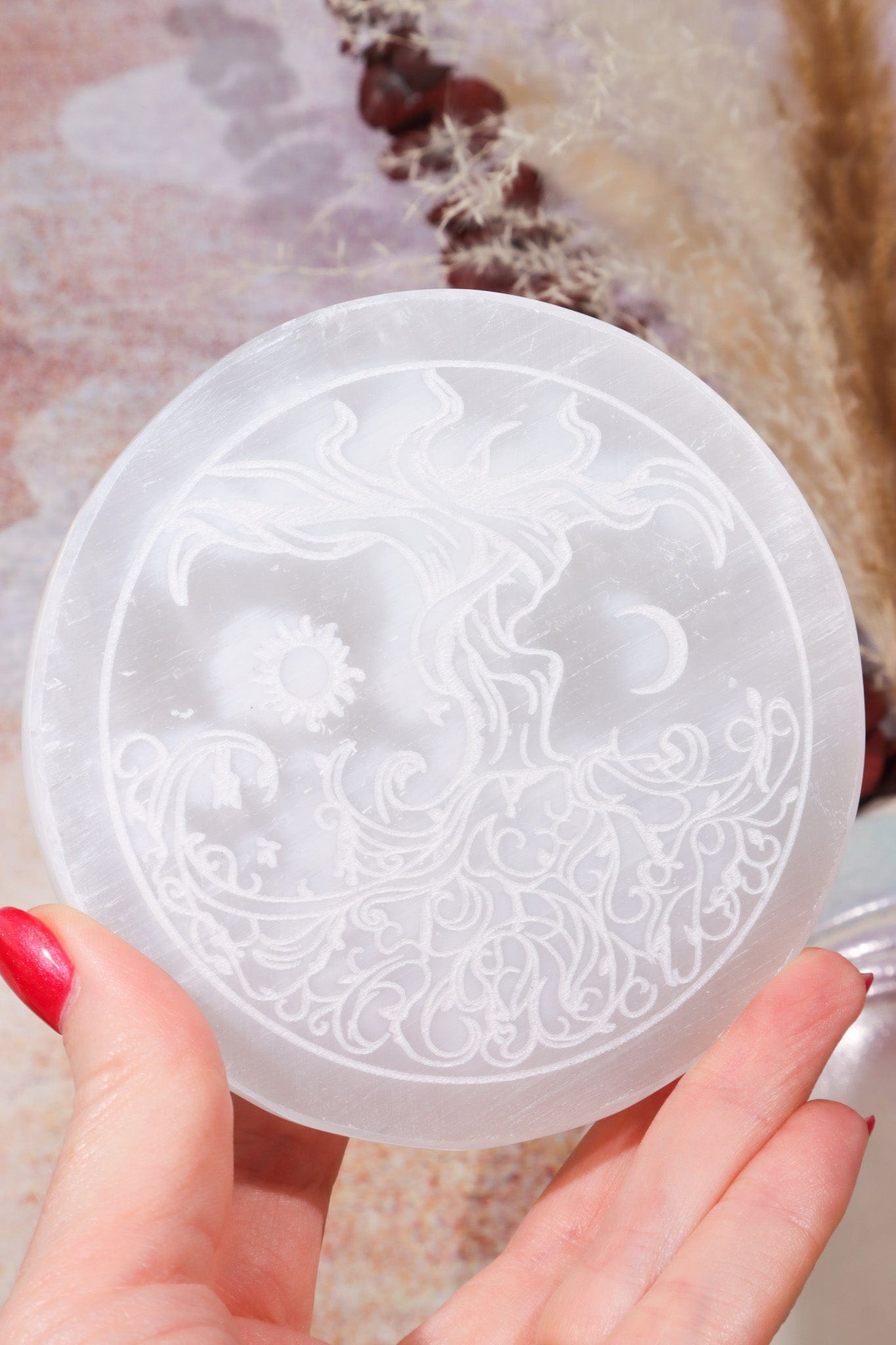 OUTLET Selenite Tree of Life Charging Plate 10cm (Small Imperfections) Plate Tali & Loz Crystals