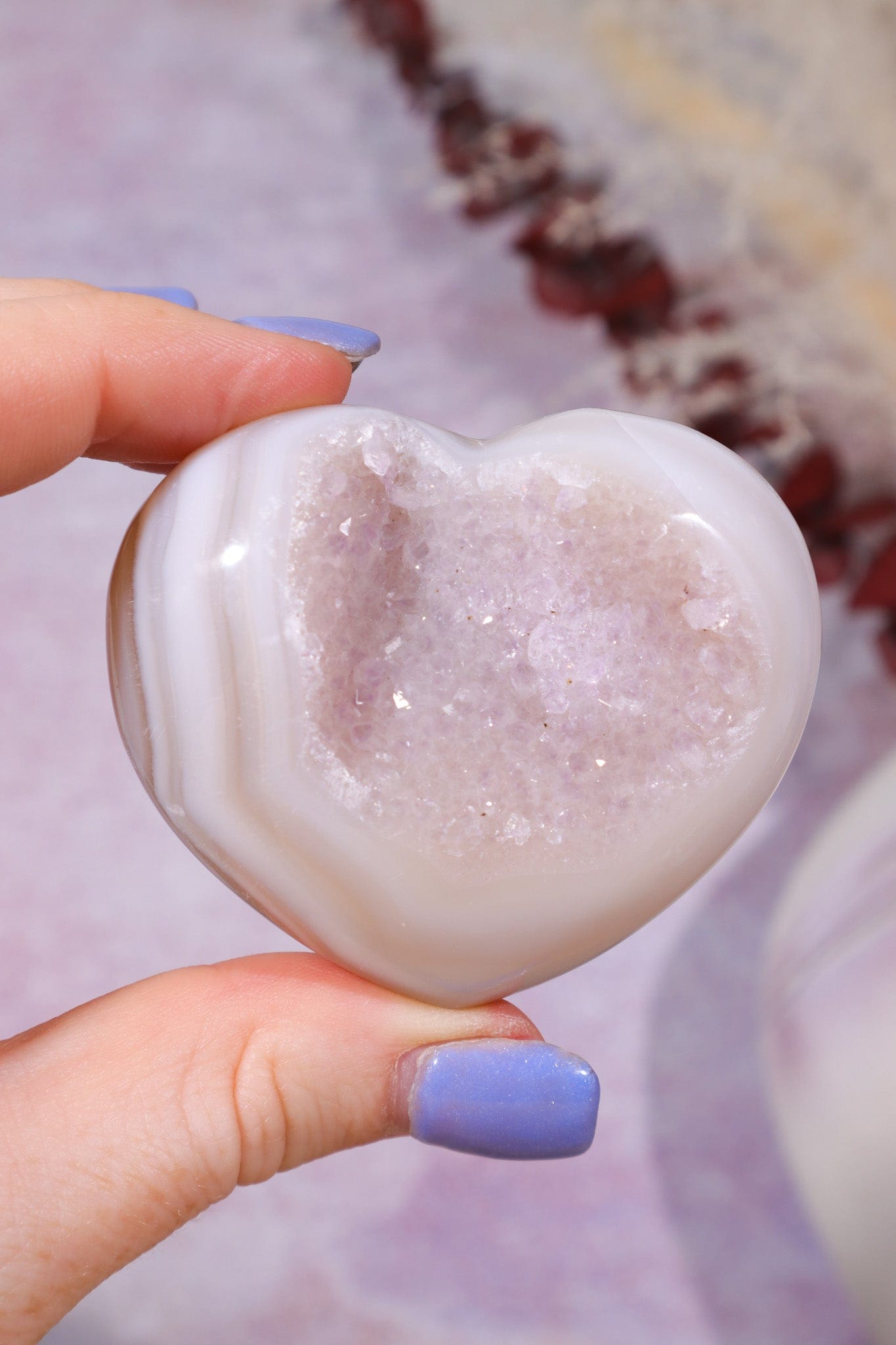 Pink Amethyst In Agate Heart Carving 106gr Hearts Tali & Loz Crystals