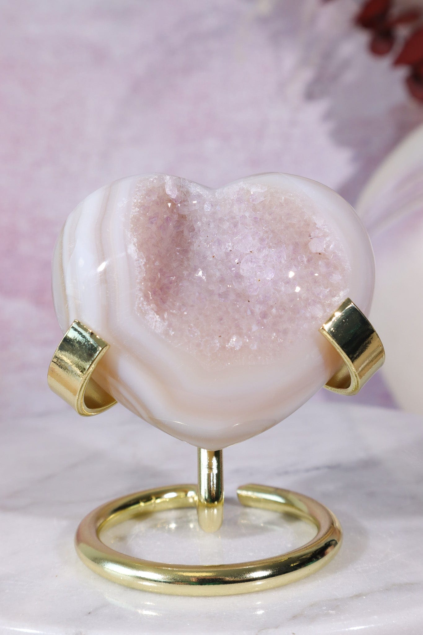 Pink Amethyst In Agate Heart Carving 106gr Hearts Tali & Loz Crystals