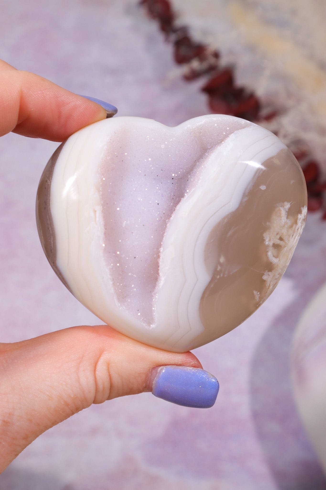 Pink Amethyst In Agate Heart Carving 139gr Hearts Tali & Loz Crystals