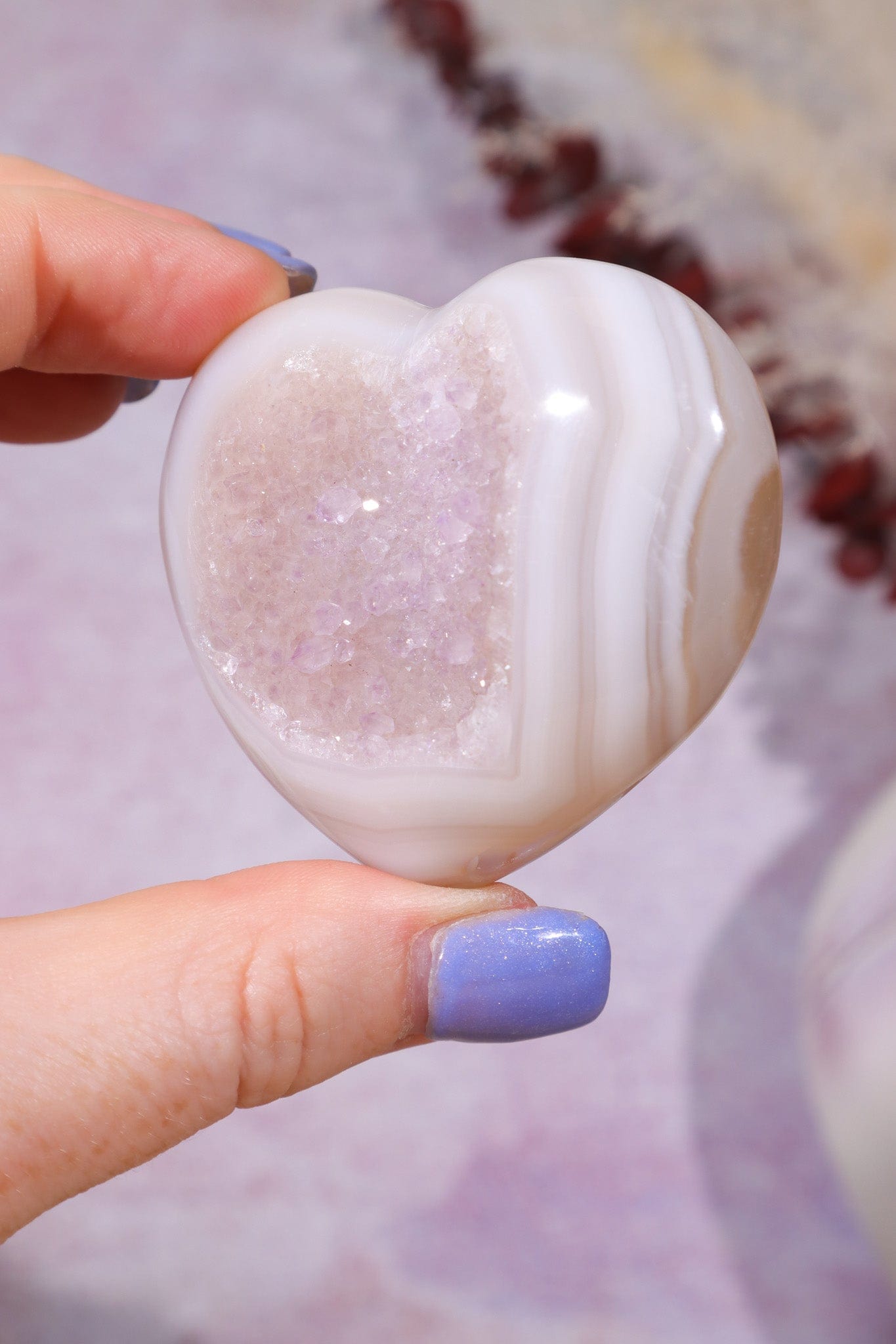 Pink Amethyst In Agate Heart Carving 98gr Hearts Tali & Loz Crystals
