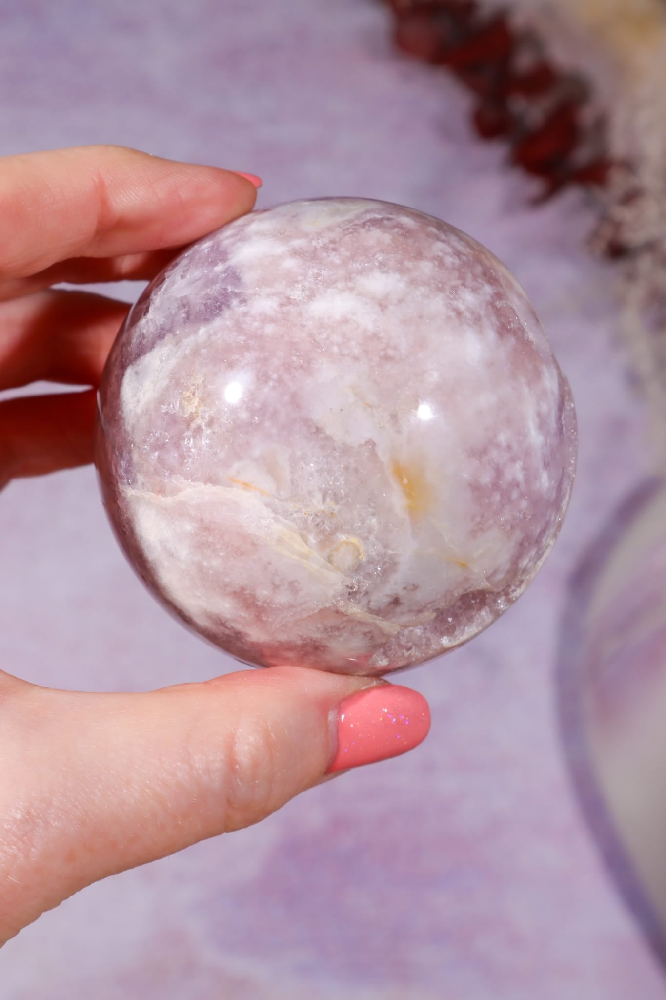 Pink Amethyst with Flower Agate & Lilac Amethyst Sphere 6.3cm spheres Tali & Loz Crystals