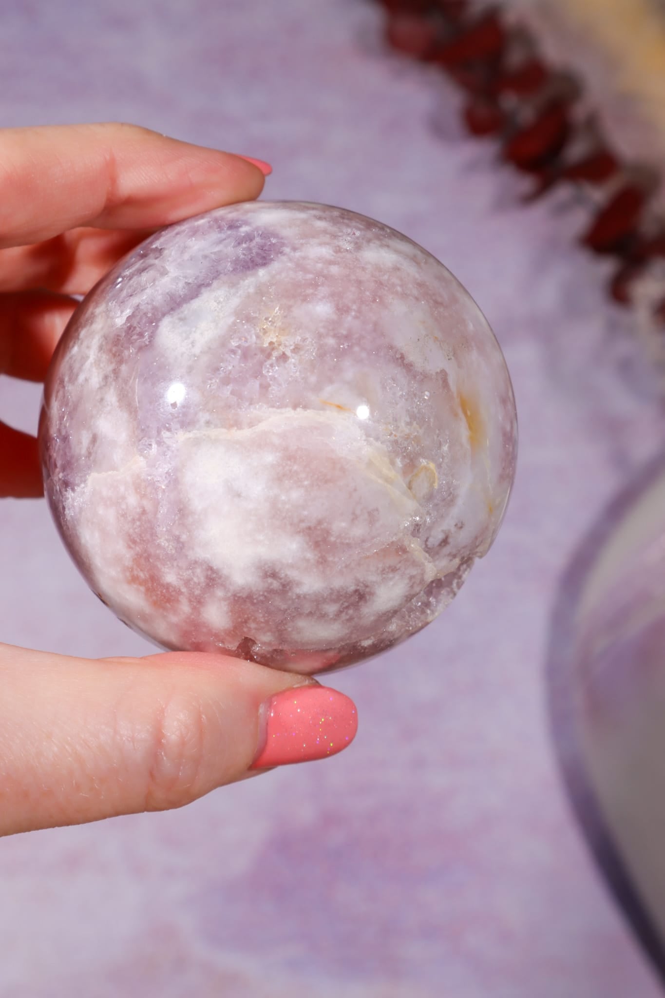 Pink Amethyst with Flower Agate & Lilac Amethyst Sphere 6.3cm spheres Tali & Loz Crystals