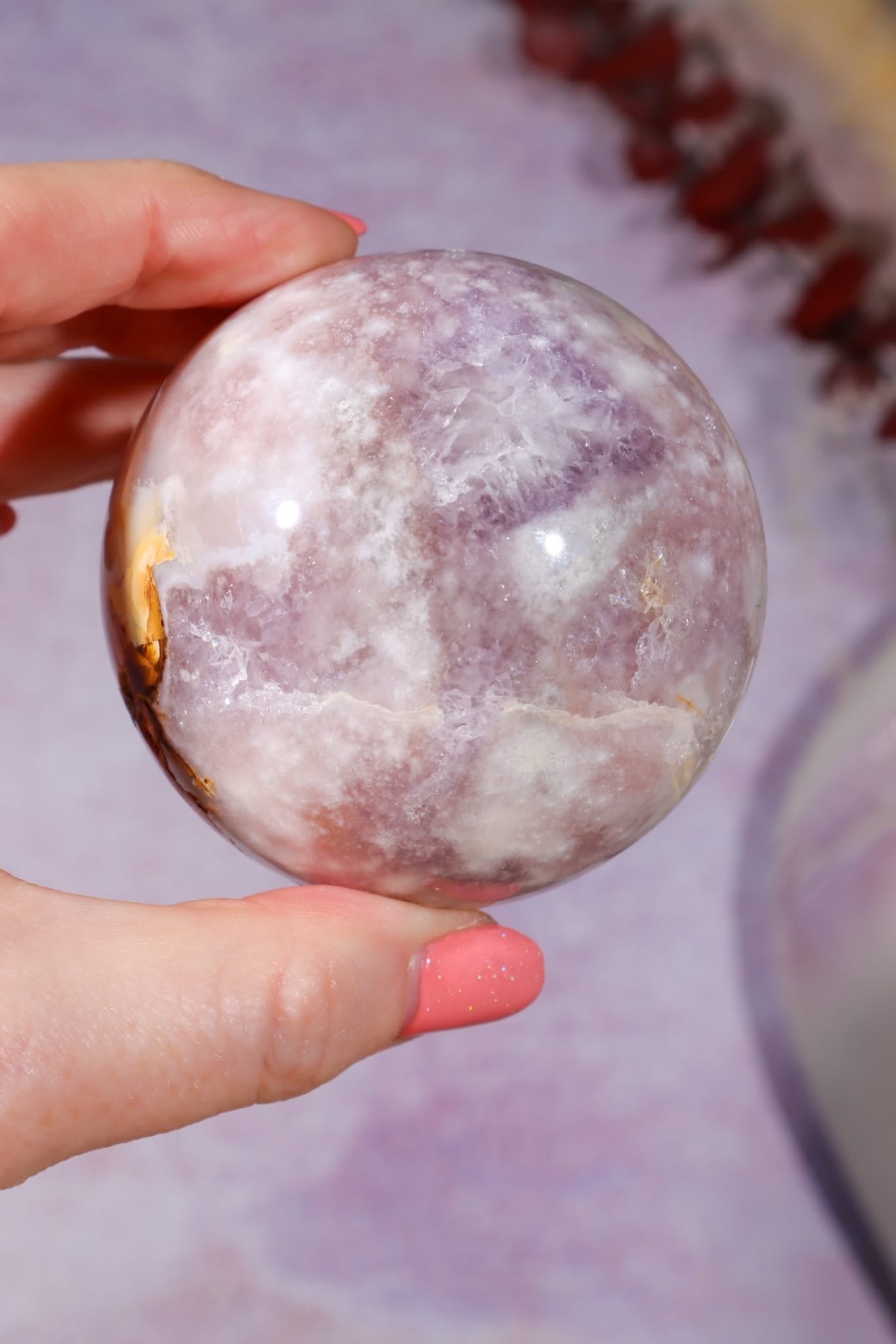 Pink Amethyst with Flower Agate & Lilac Amethyst Sphere 6.3cm spheres Tali & Loz Crystals