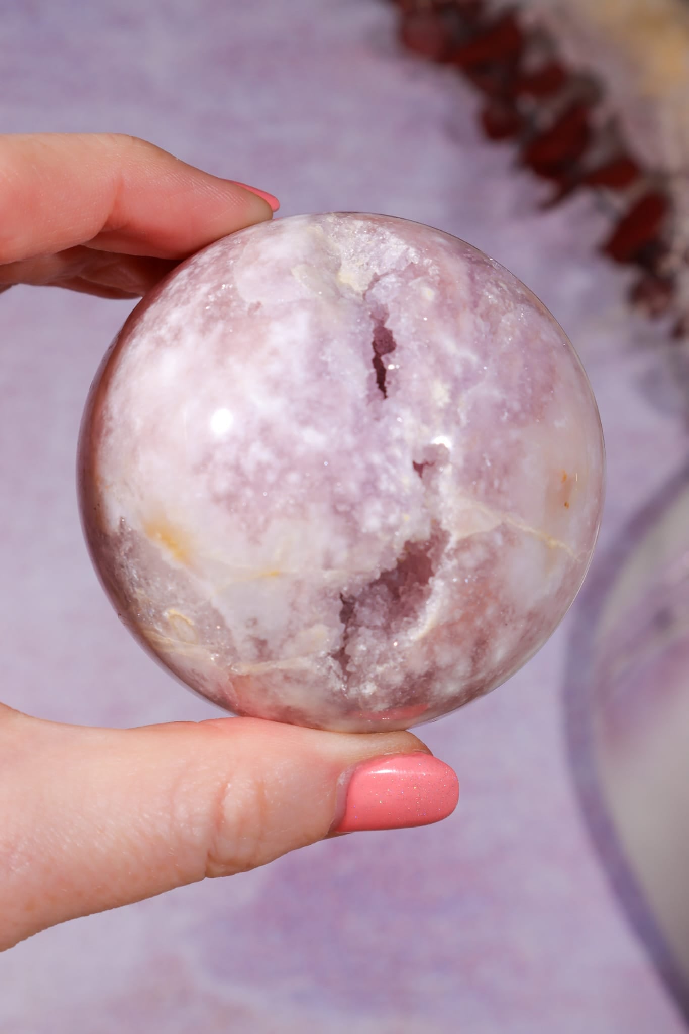 Pink Amethyst with Flower Agate & Lilac Amethyst Sphere 6.3cm spheres Tali & Loz Crystals