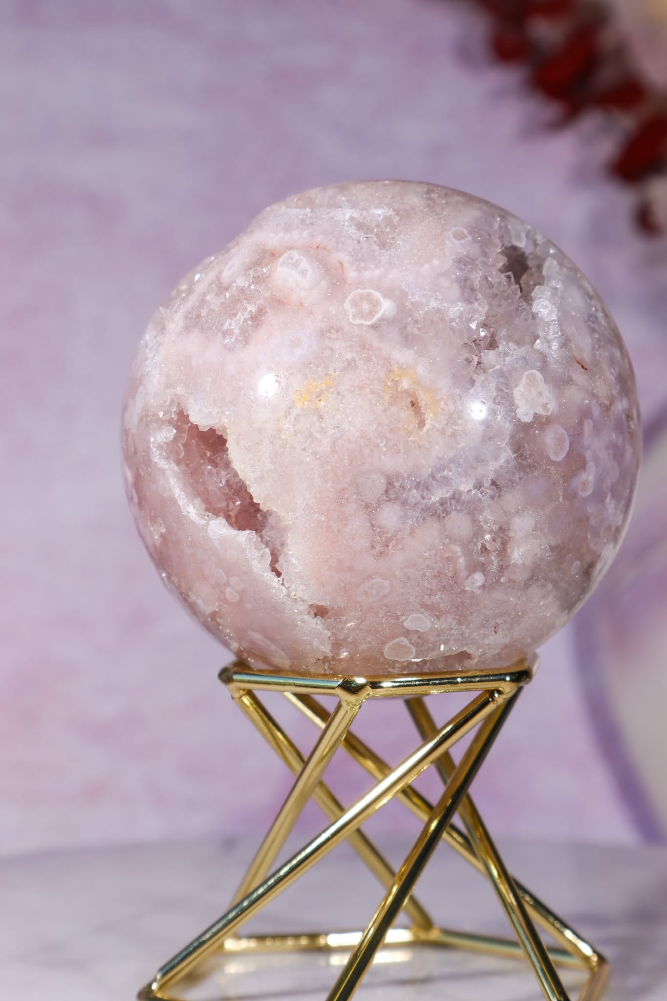 Pink Amethyst with Flower Agate & White Quartz Druzy Sphere 6.2cm spheres Tali & Loz Crystals