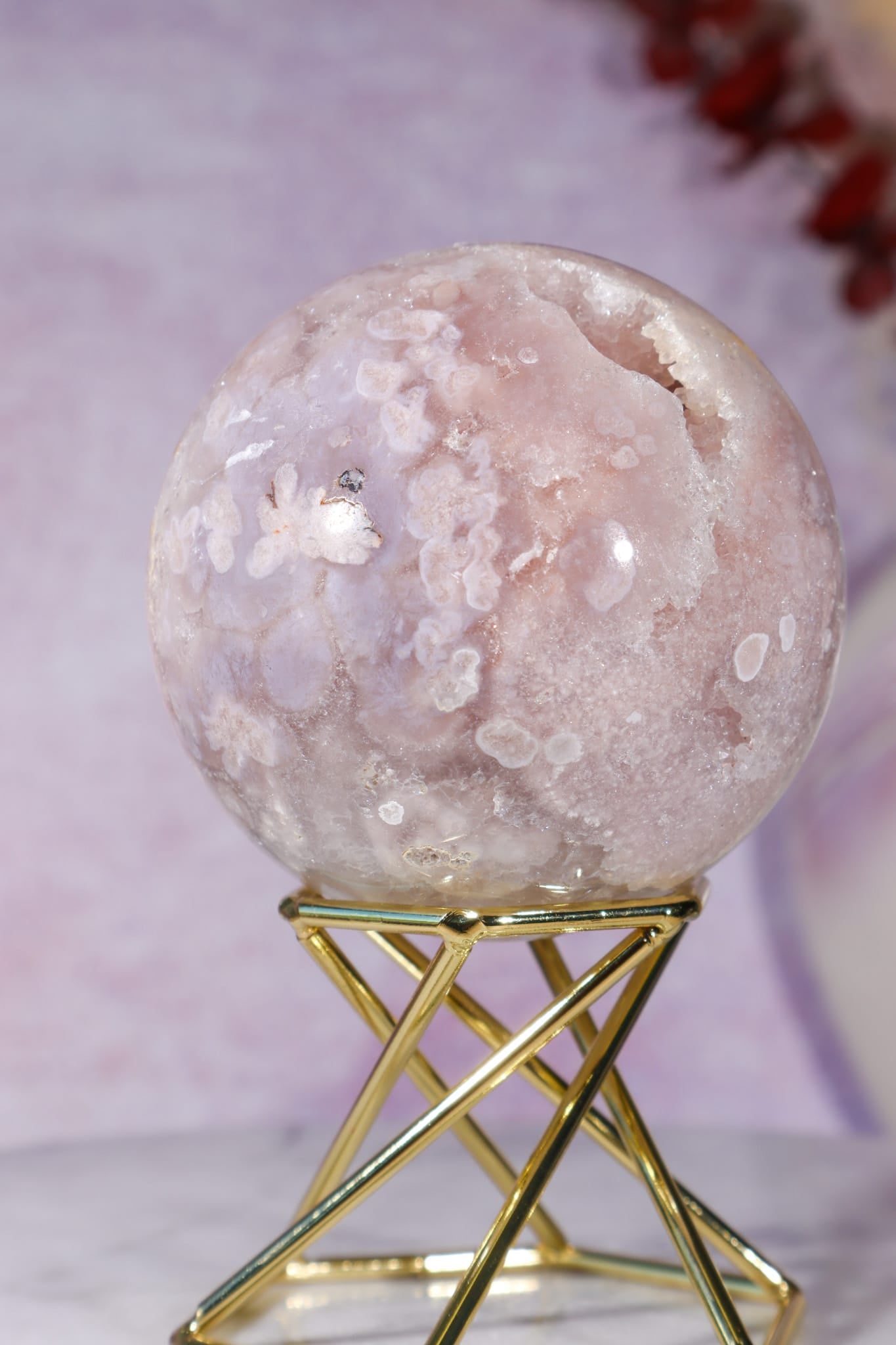 Pink Amethyst with Flower Agate & White Quartz Druzy Sphere 6.2cm spheres Tali & Loz Crystals