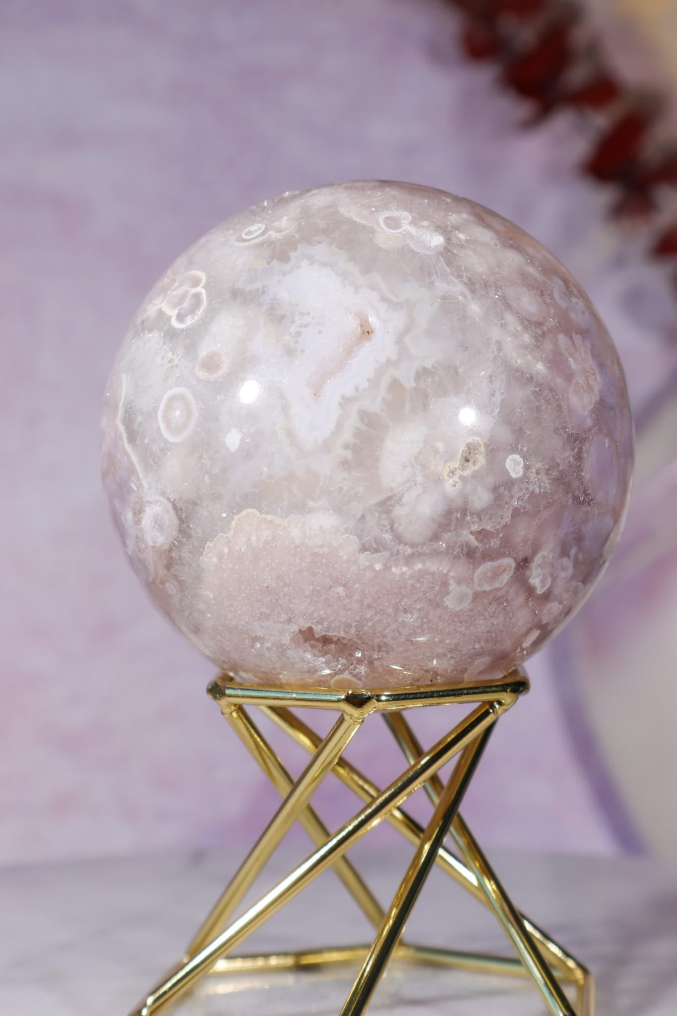 Pink Amethyst with Flower Agate & White Quartz Druzy Sphere 6.2cm spheres Tali & Loz Crystals