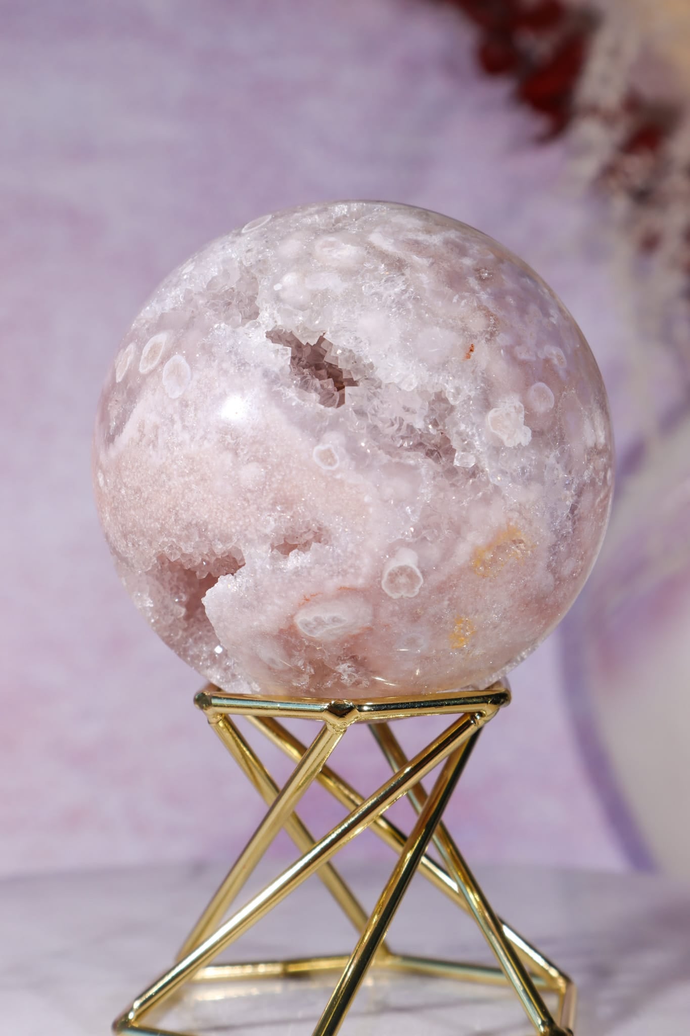Pink Amethyst with Flower Agate & White Quartz Druzy Sphere 6.2cm spheres Tali & Loz Crystals