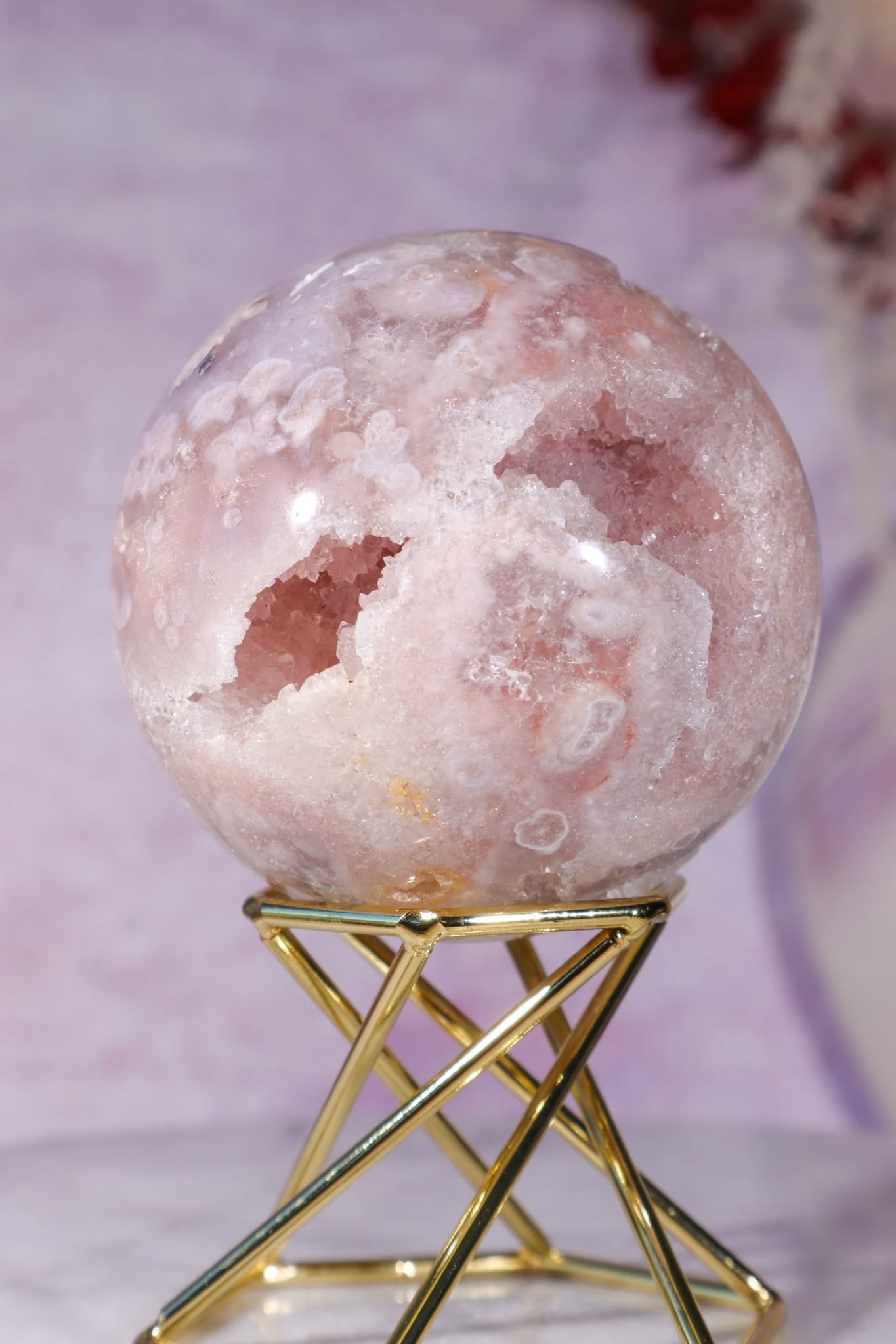 Pink Amethyst with Flower Agate & White Quartz Druzy Sphere 6.2cm spheres Tali & Loz Crystals