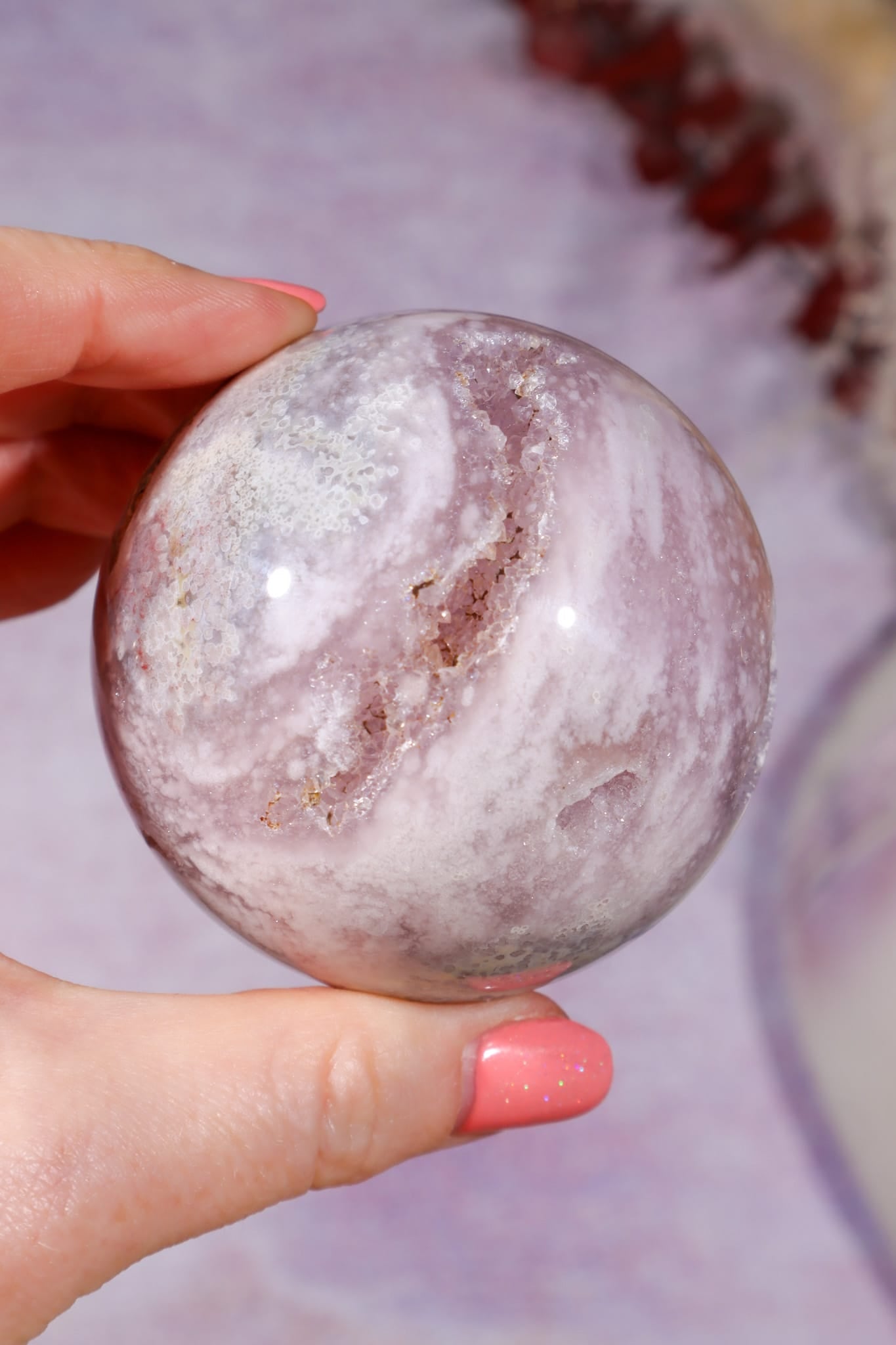 Pink Amethyst with Orbicular Agate & Lilac Amethyst Sphere 6.2cm spheres Tali & Loz Crystals