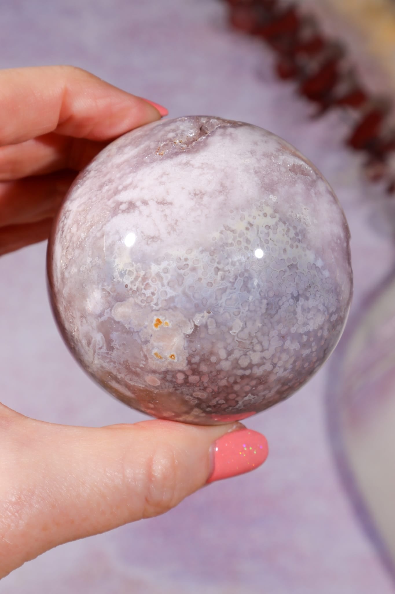 Pink Amethyst with Orbicular Agate & Lilac Amethyst Sphere 6.2cm spheres Tali & Loz Crystals