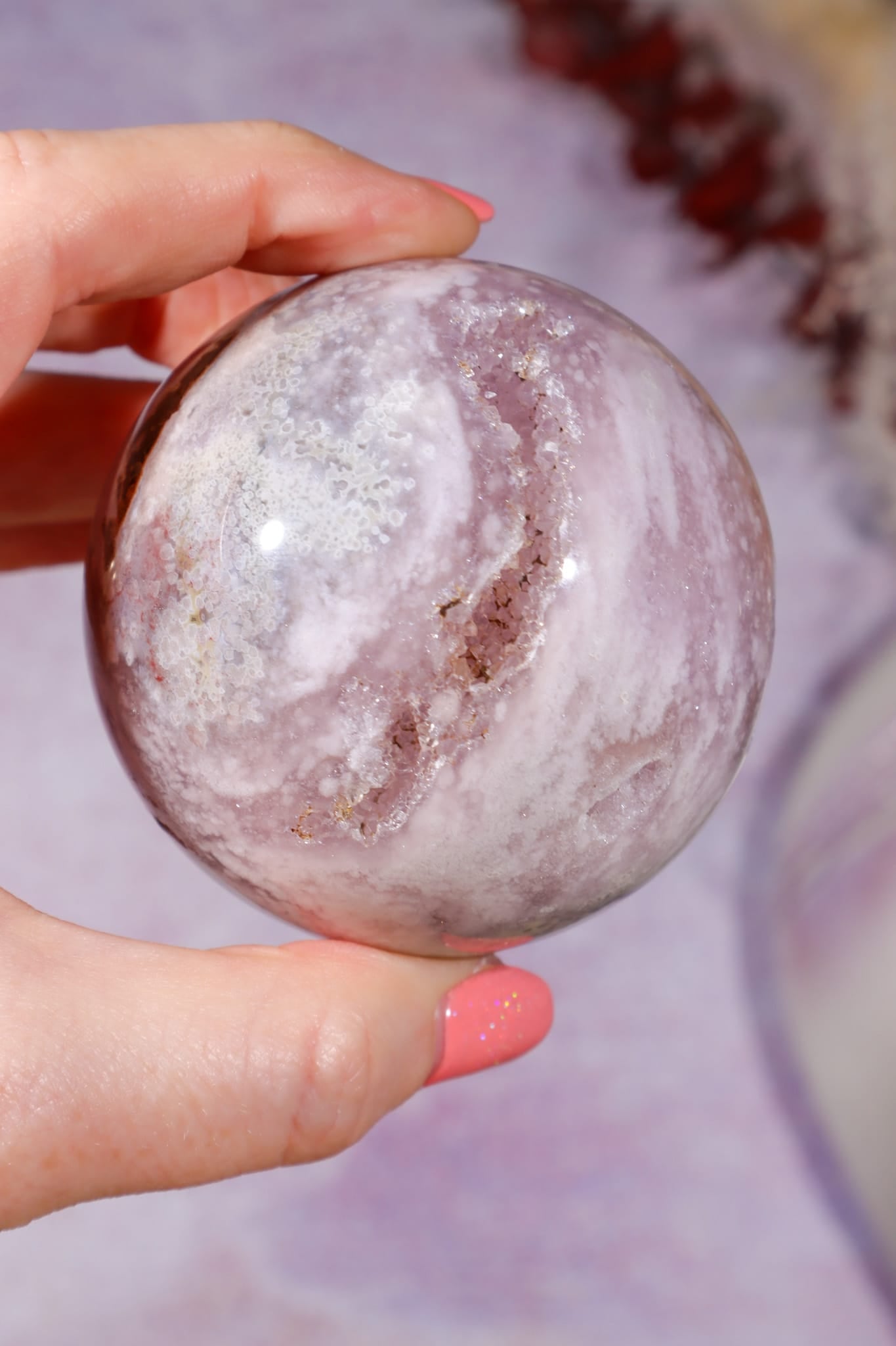 Pink Amethyst with Orbicular Agate & Lilac Amethyst Sphere 6.2cm spheres Tali & Loz Crystals