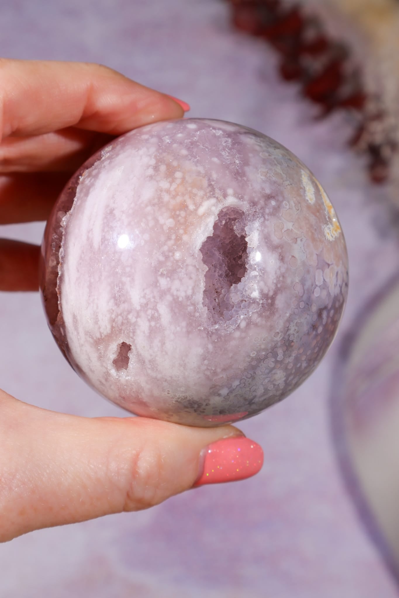 Pink Amethyst with Orbicular Agate & Lilac Amethyst Sphere 6.2cm spheres Tali & Loz Crystals
