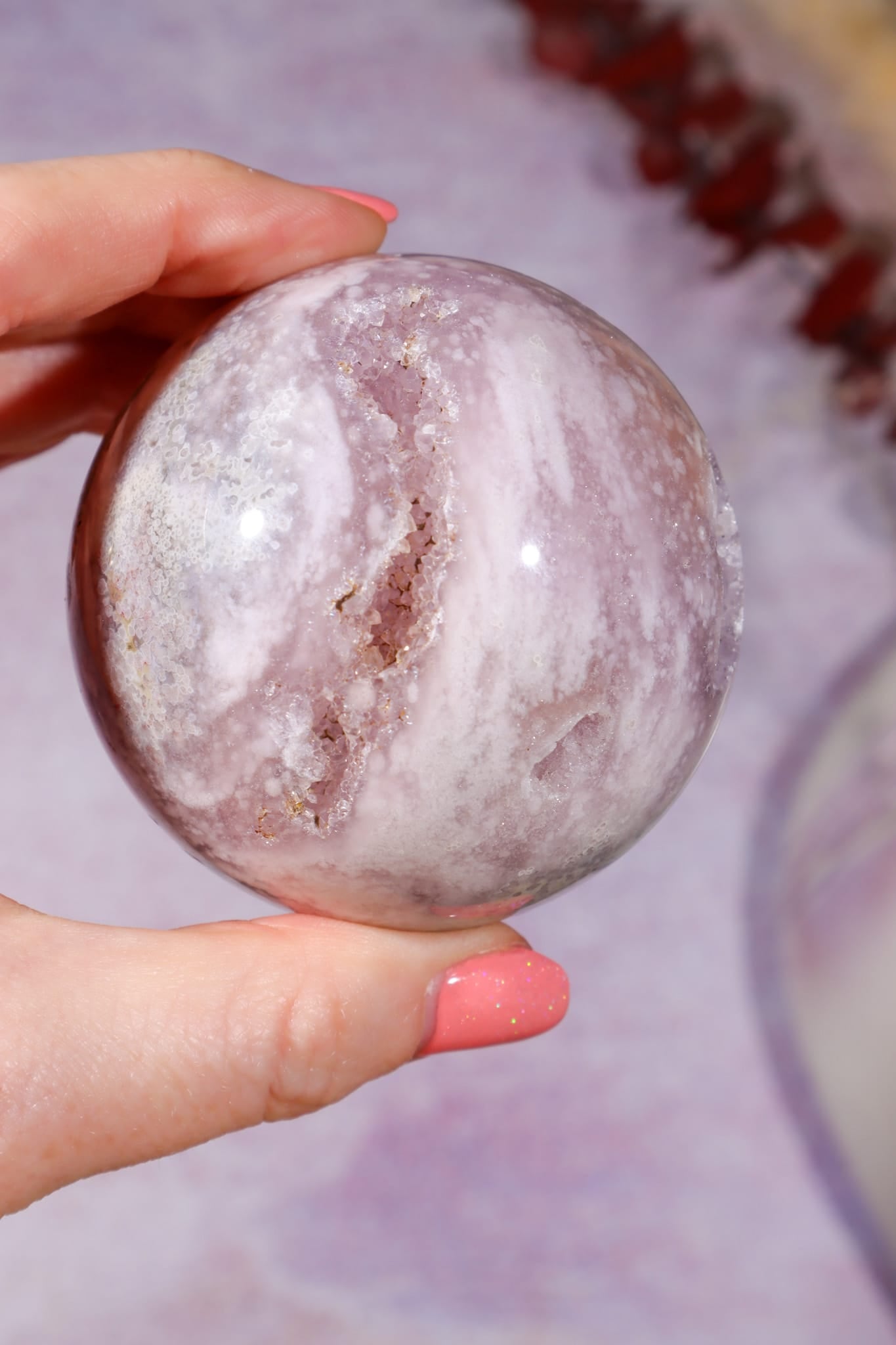 Pink Amethyst with Orbicular Agate & Lilac Amethyst Sphere 6.2cm spheres Tali & Loz Crystals