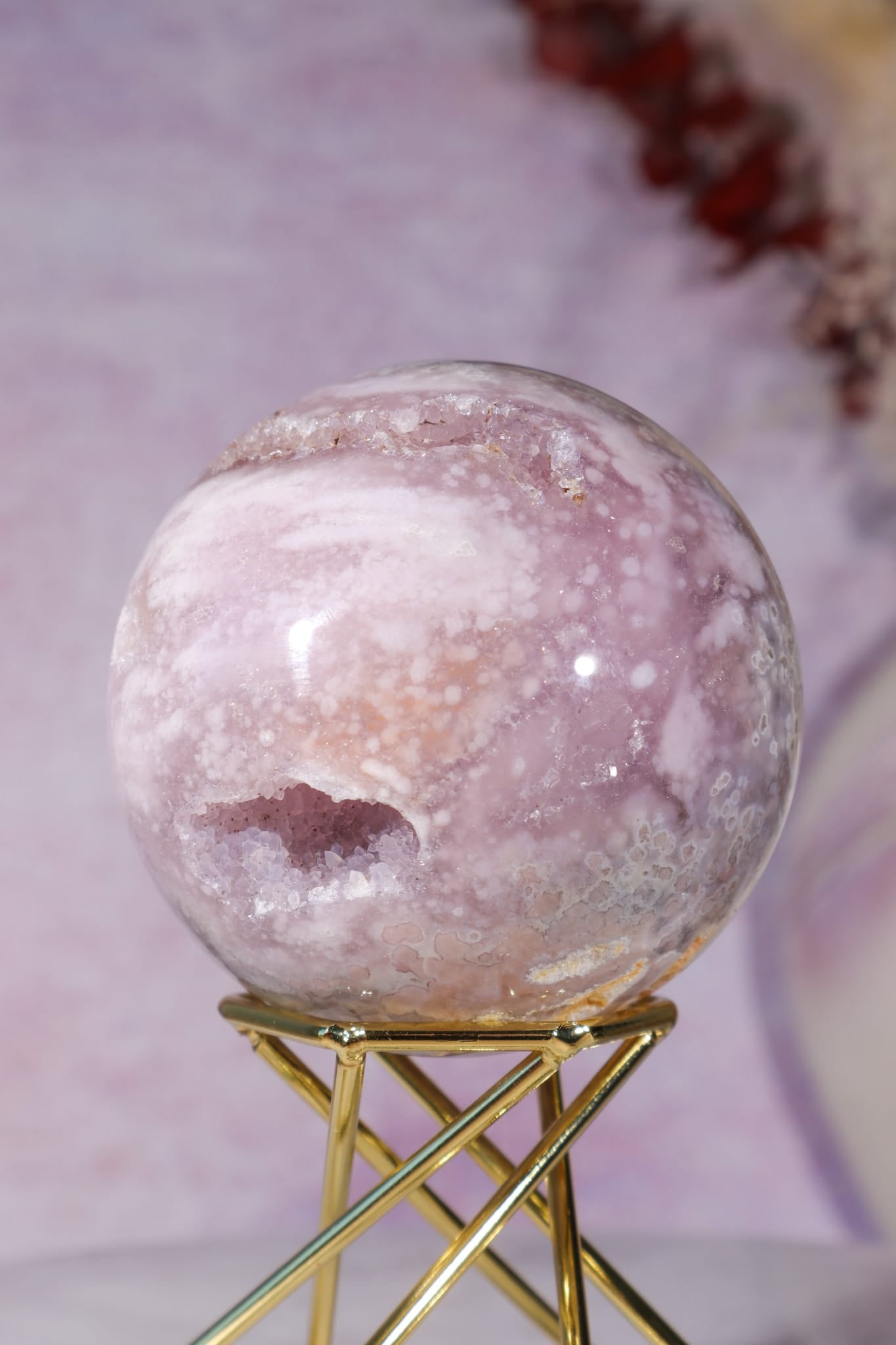 Pink Amethyst with Orbicular Agate & Lilac Amethyst Sphere 6.2cm spheres Tali & Loz Crystals