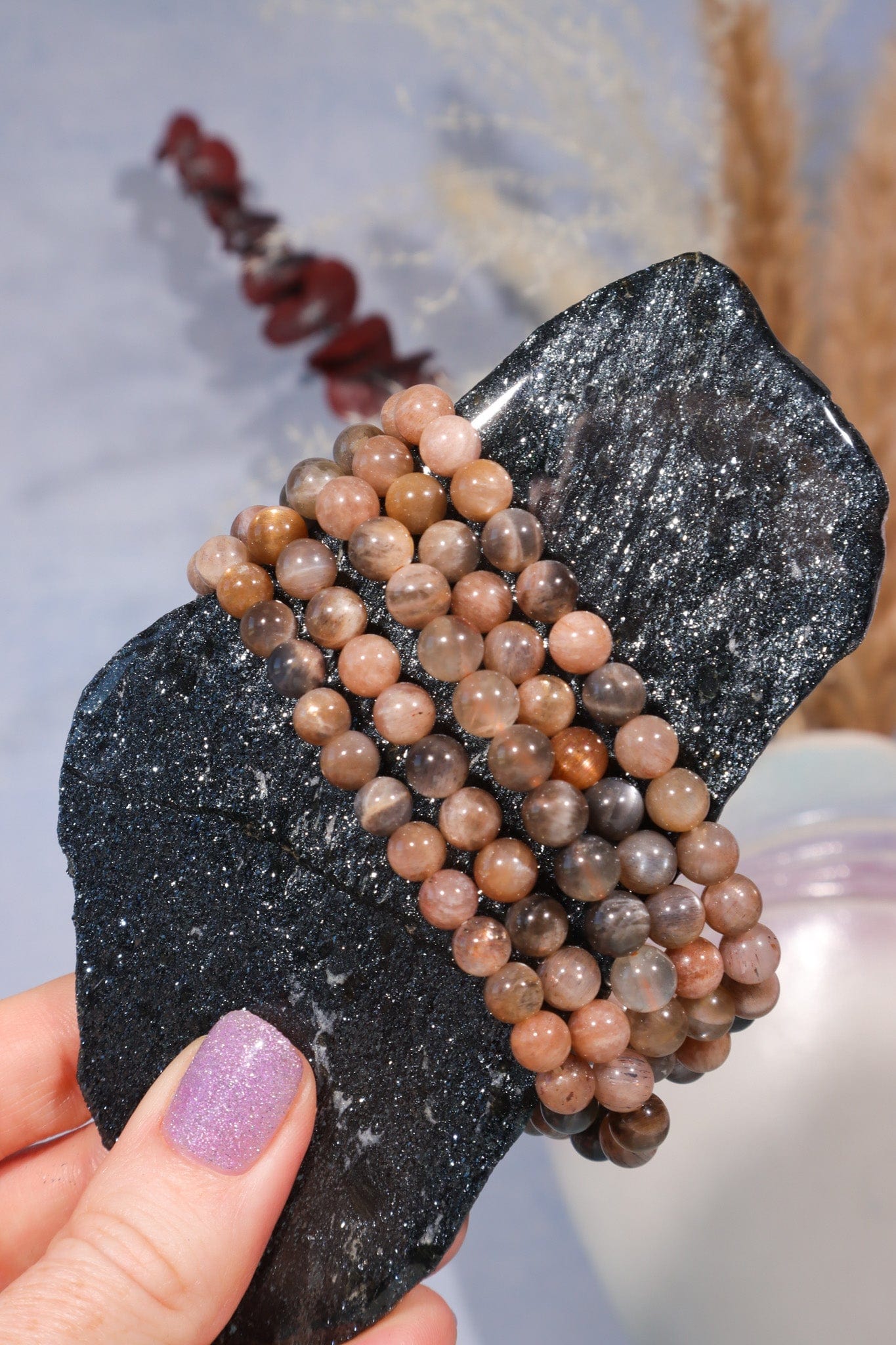Pink Moonstone Bracelet (Bead Size 0.6cm) Bracelets Tali & Loz Crystals
