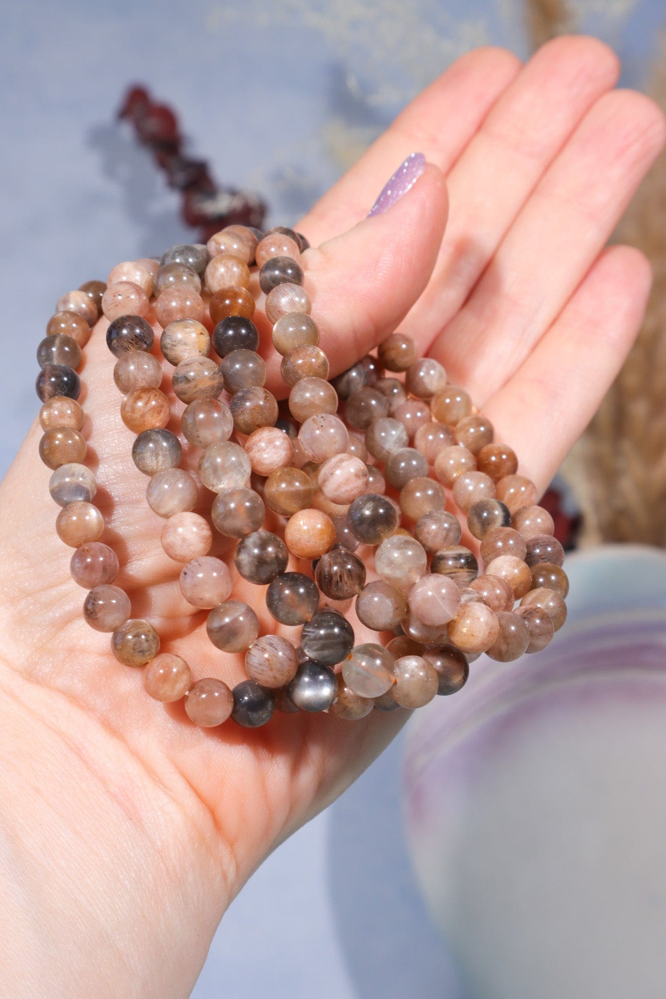 Pink Moonstone Bracelet (Bead Size 0.7cm), Intuitively Chosen Bracelets Tali & Loz Crystals