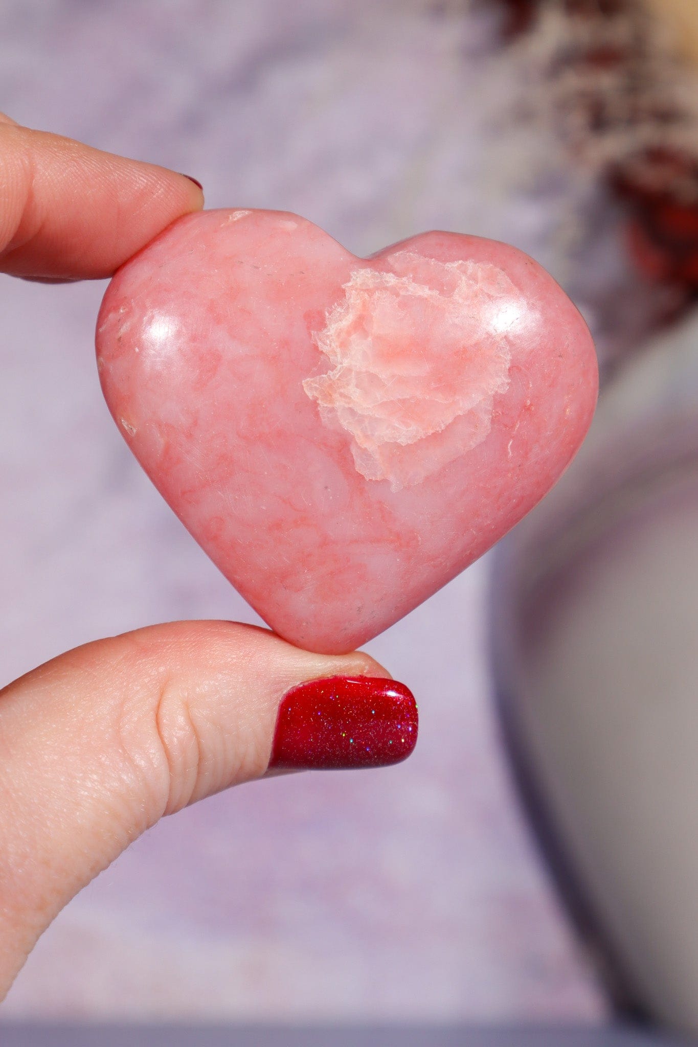 Pink Opal Heart 4.4cm, Peru Hearts Tali & Loz Crystals