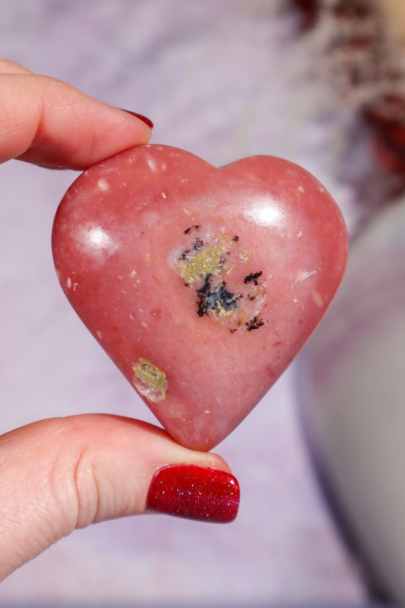 Pink Opal Heart 5cm, Peru Hearts Tali & Loz Crystals