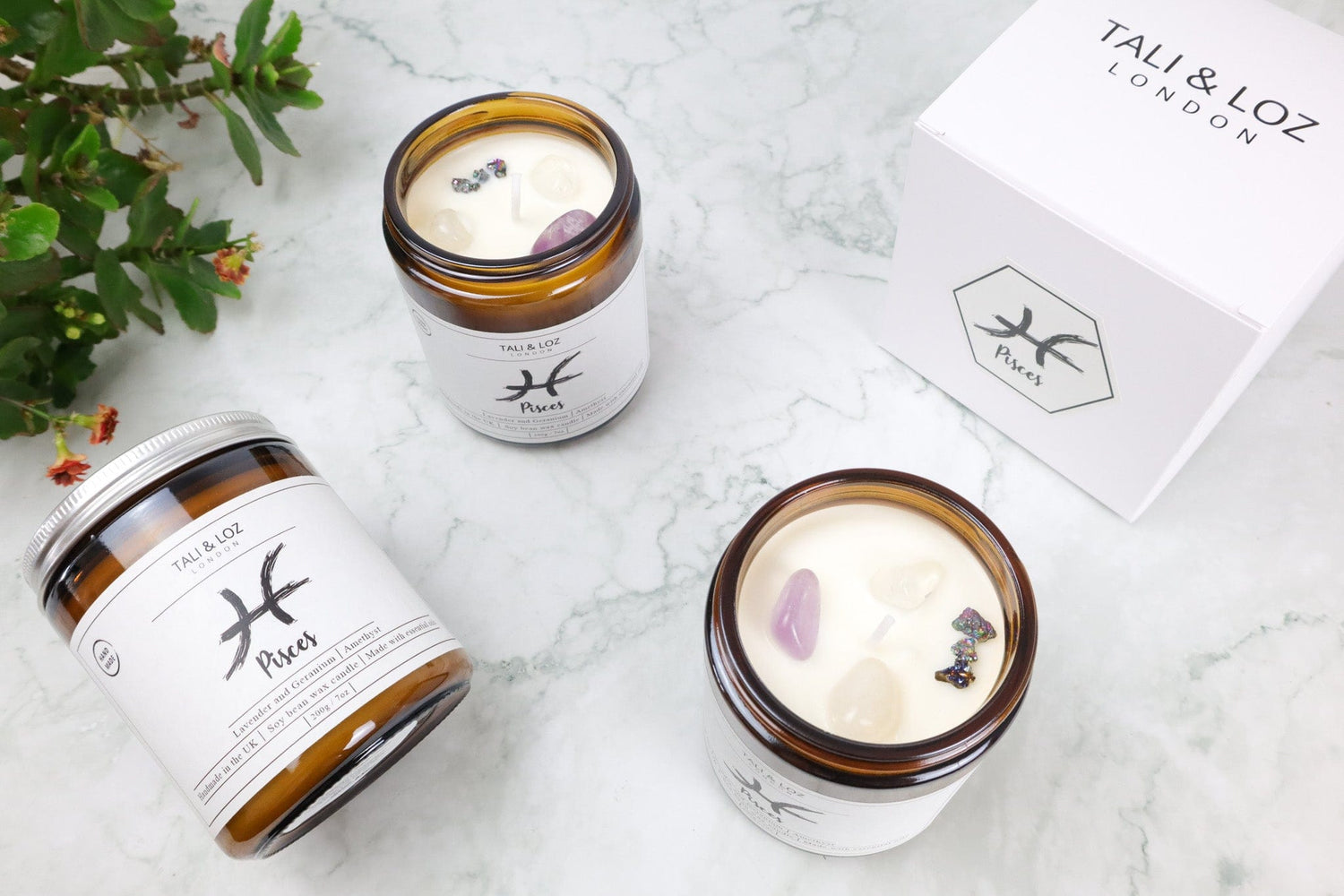 Pisces Candle with Amethyst - Tali & Loz Crystals