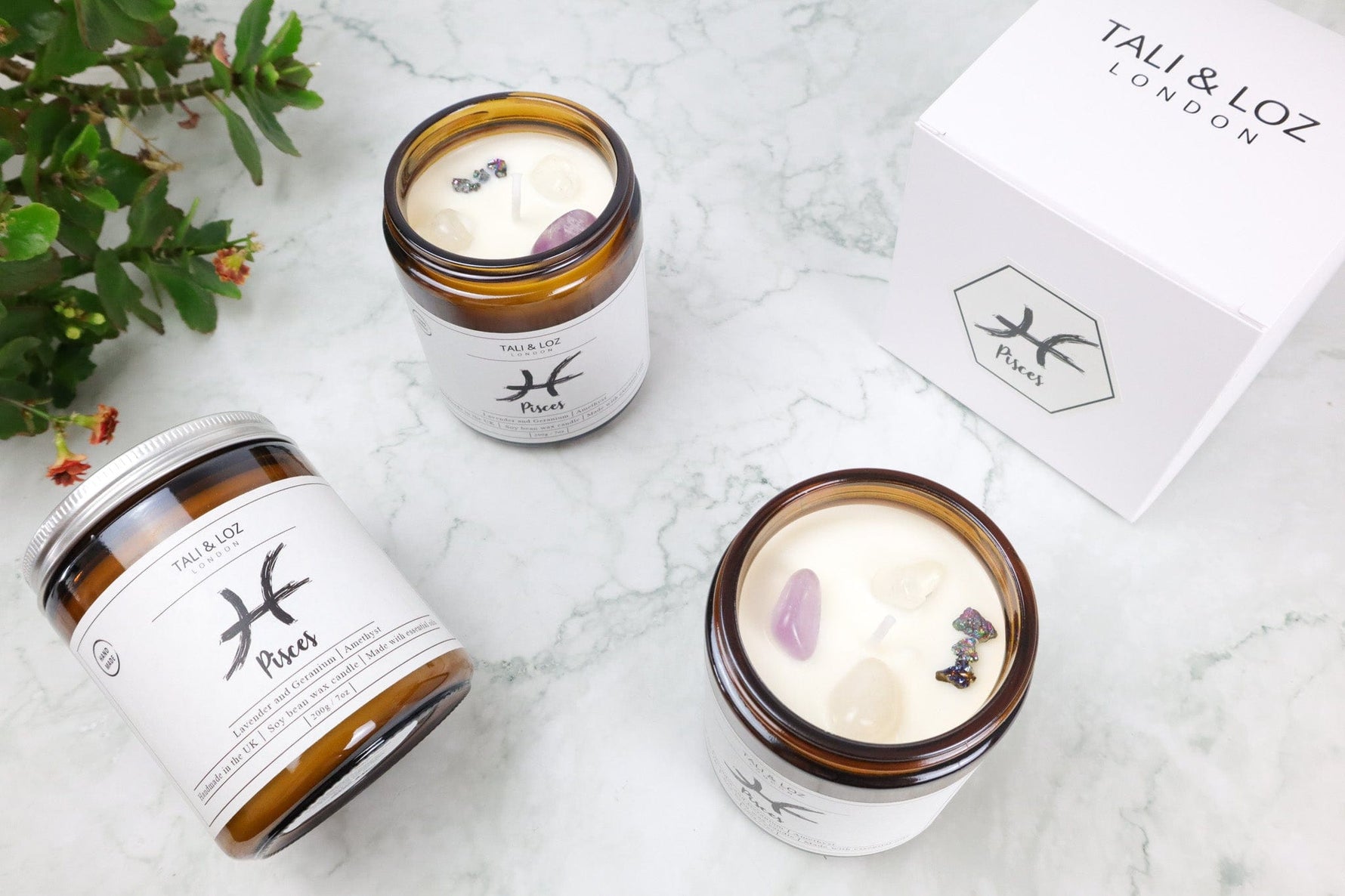 Pisces Candle with Amethyst - Tali & Loz Crystals