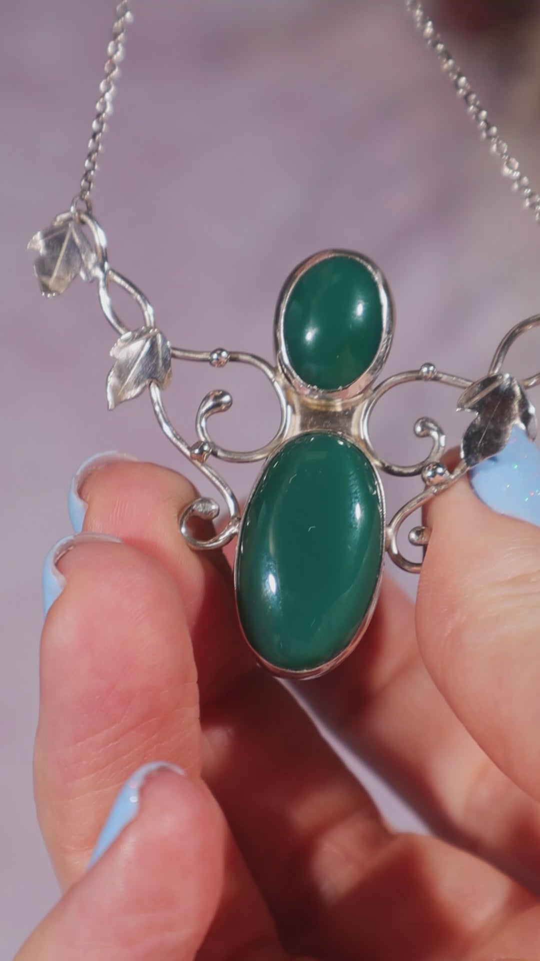 Green Onyx Necklace 925 Silver, Handmade in the UK, MG Silver