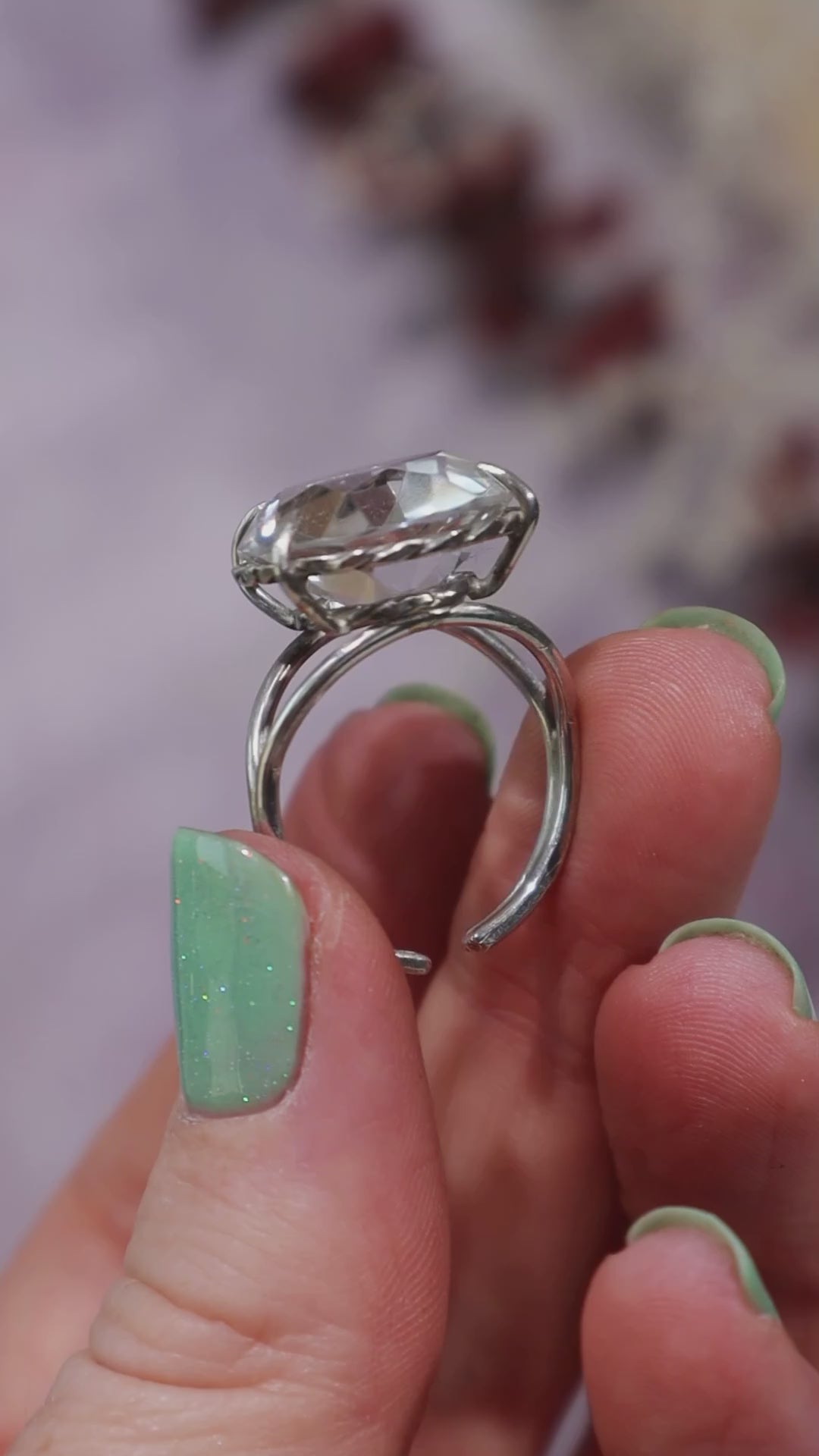 Adjustable Faceted Clear Quartz Sterling Silver Ring 4.6gr