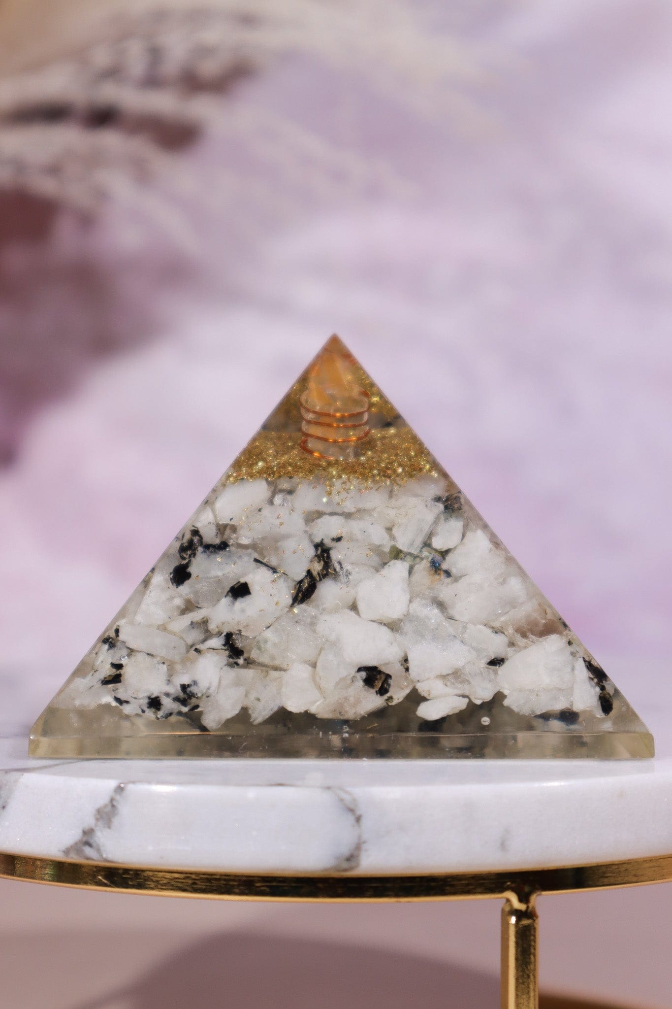 Rainbow Moonstone Orgone Pyramid 6.5cm - Tali & Loz Crystals