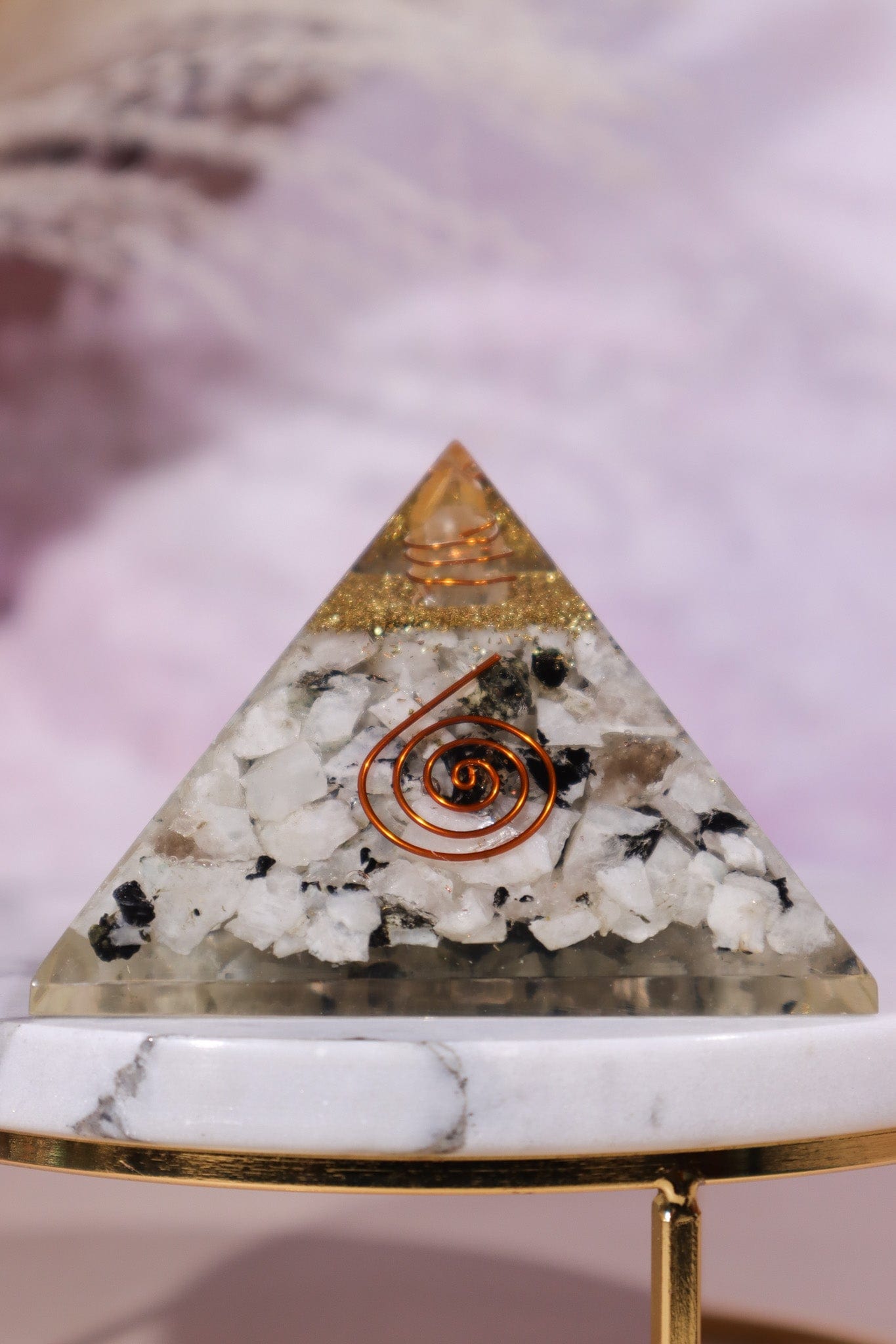 Rainbow Moonstone Orgone Pyramid 6.5cm - Tali & Loz Crystals