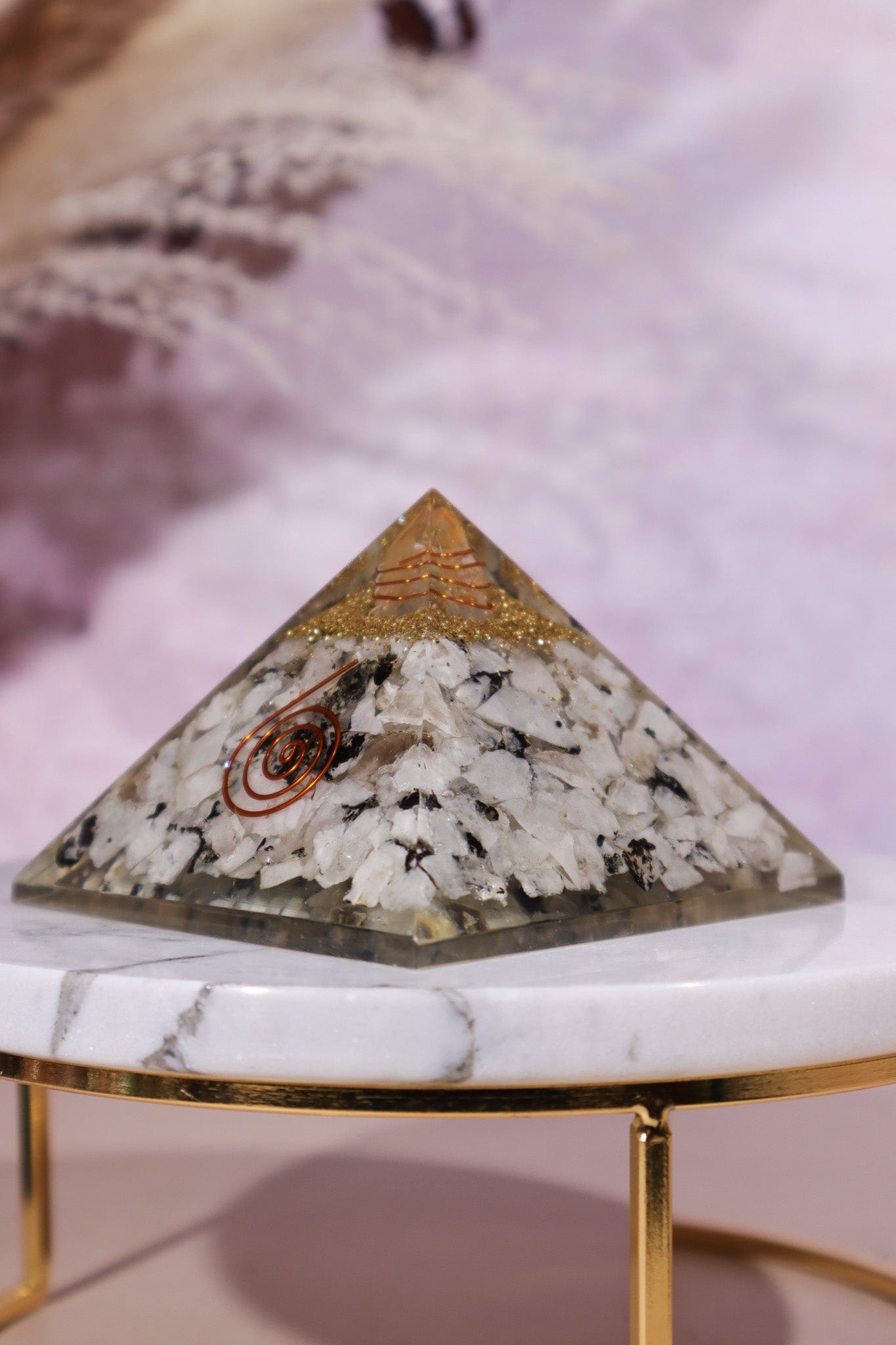 Rainbow Moonstone Orgone Pyramid 6.5cm - Tali & Loz Crystals