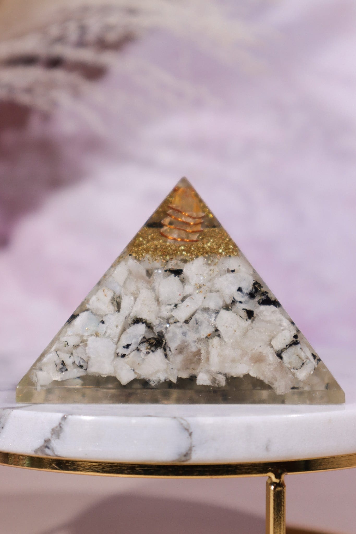 Rainbow Moonstone Orgone Pyramid 6.5cm - Tali & Loz Crystals