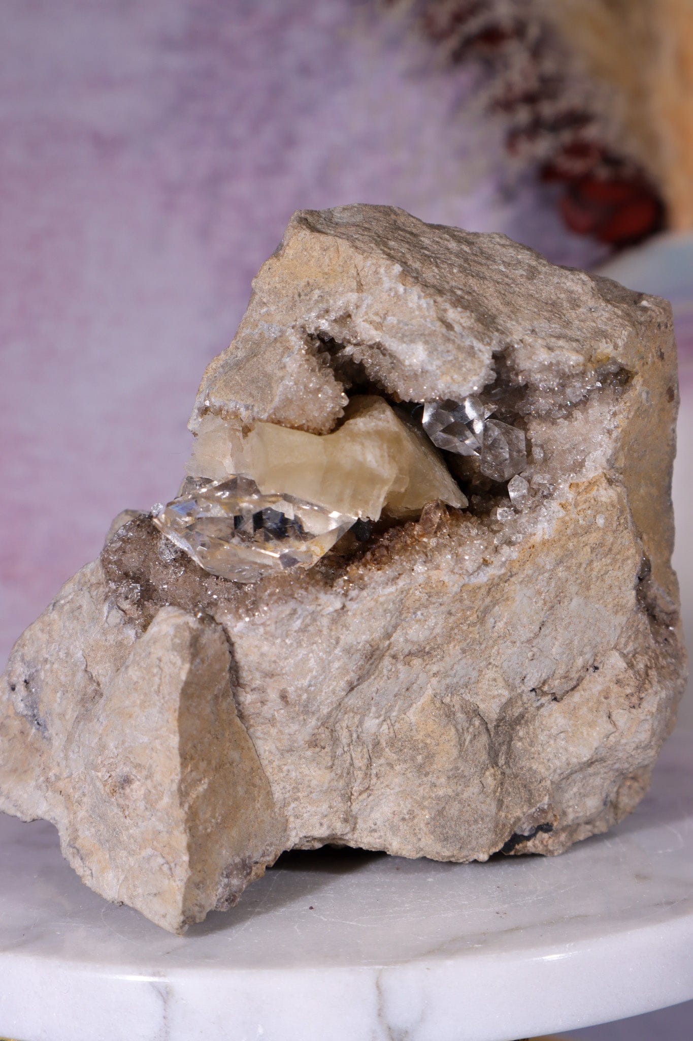 Rare Herkimer Diamond Specimen 0.6KG with Quartz, Calcite and Bitumen, New York, USA Rocks & Fossils Tali & Loz